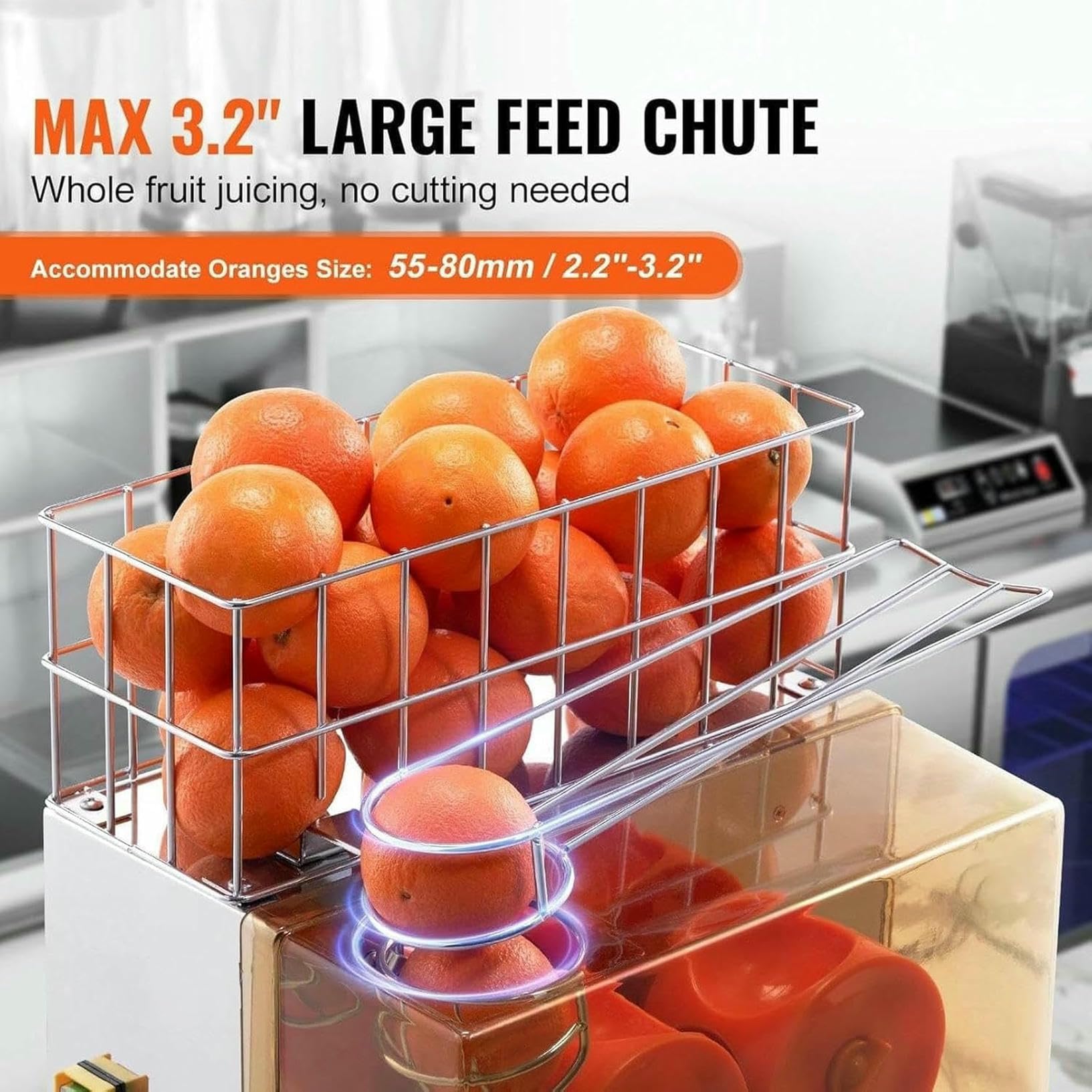 Máquina exprimidora de Naranjas Comercial de 120 W - Extractor de Zumo automático con Caja de Filtro extraíble, Cubierta de policarbonato, 2 Cubos para Recoger cáscaras, 20 Naranja