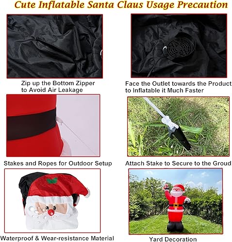 Miniatura 6 de ACH Decoraciones inflables de Navidad de 8 pies de Papá Noel para vacaciones al aire libre e interior luz LED gigante y alta de Papá Noel para