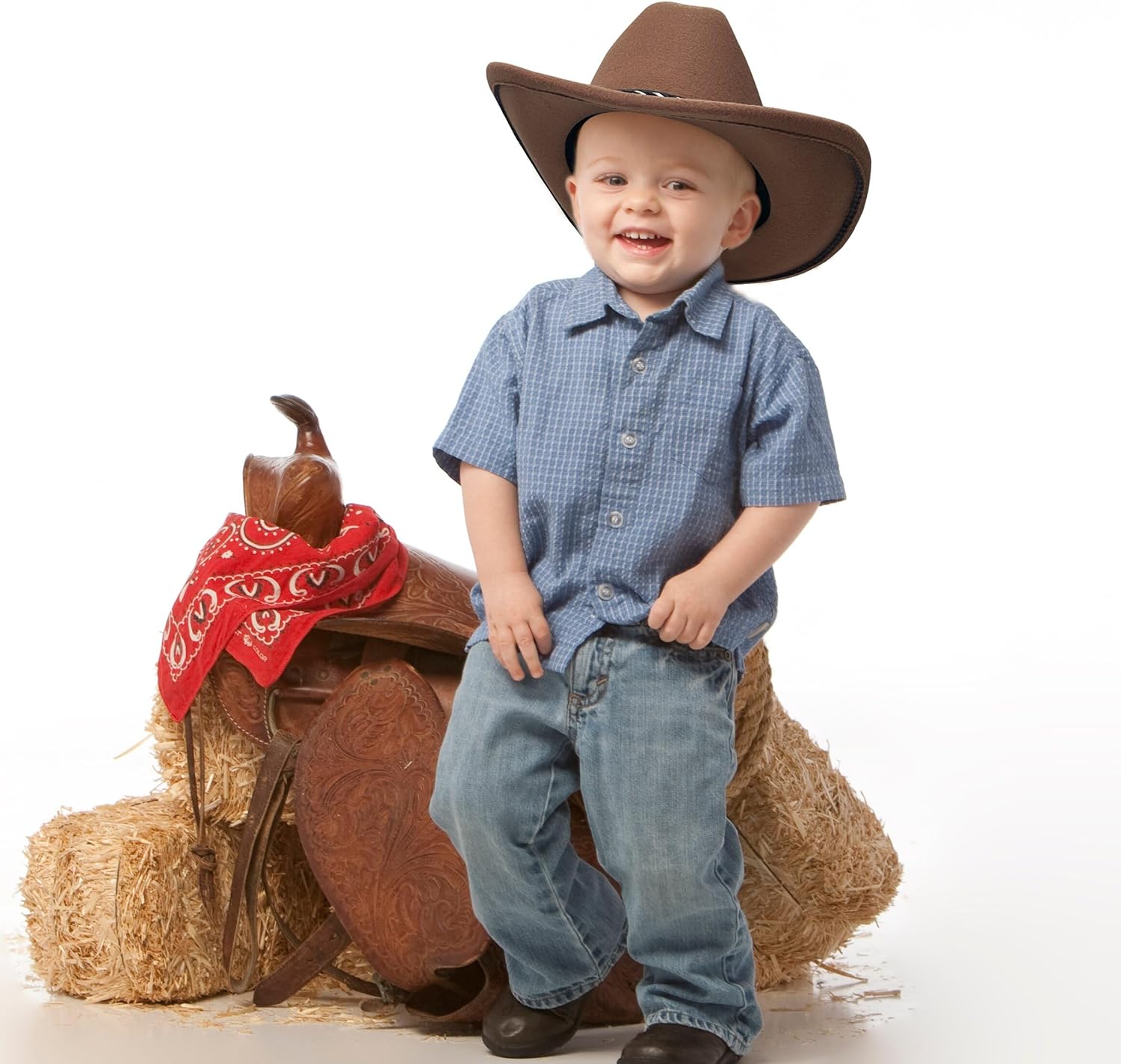 Jastore Kids Cowboy Hat for Girls Boys Western Cowgirl Hat with Buckle Belt Cattleman Style Cowboy Hat - Image 5