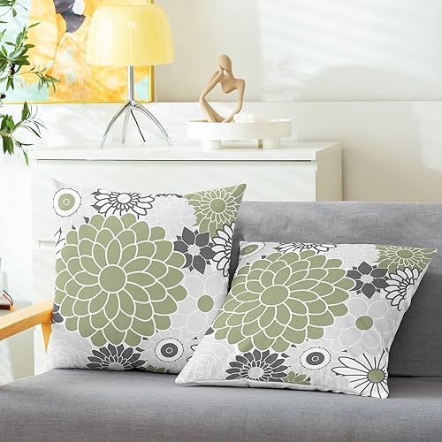 Miniatura 2 de CaliTime Juego de 2 fundas de almohada decorativas de forro polar con flores florecientes de dalia floral para sofá, cama, sofá, decoración de casa