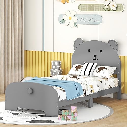 Miniatura 11 de Quarte Cama de plataforma de madera de tamaño matrimonial para niños con cabecera en forma de casa y luces nocturnas activadas por movimiento, no