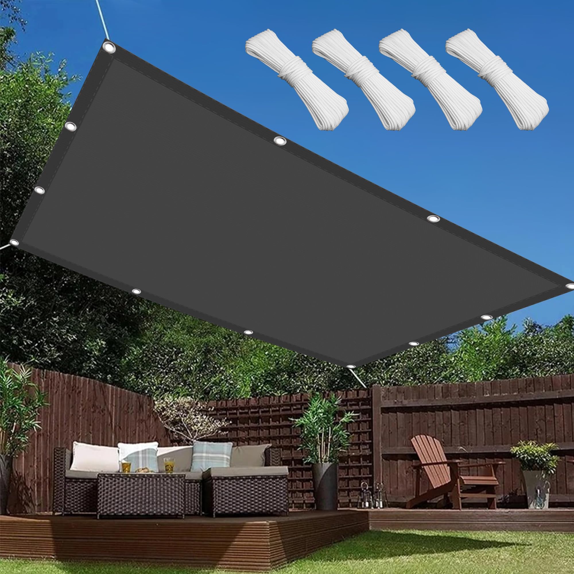 Auvent voile d'ombrage rectangulaire gris foncé protection solaire pour jardin