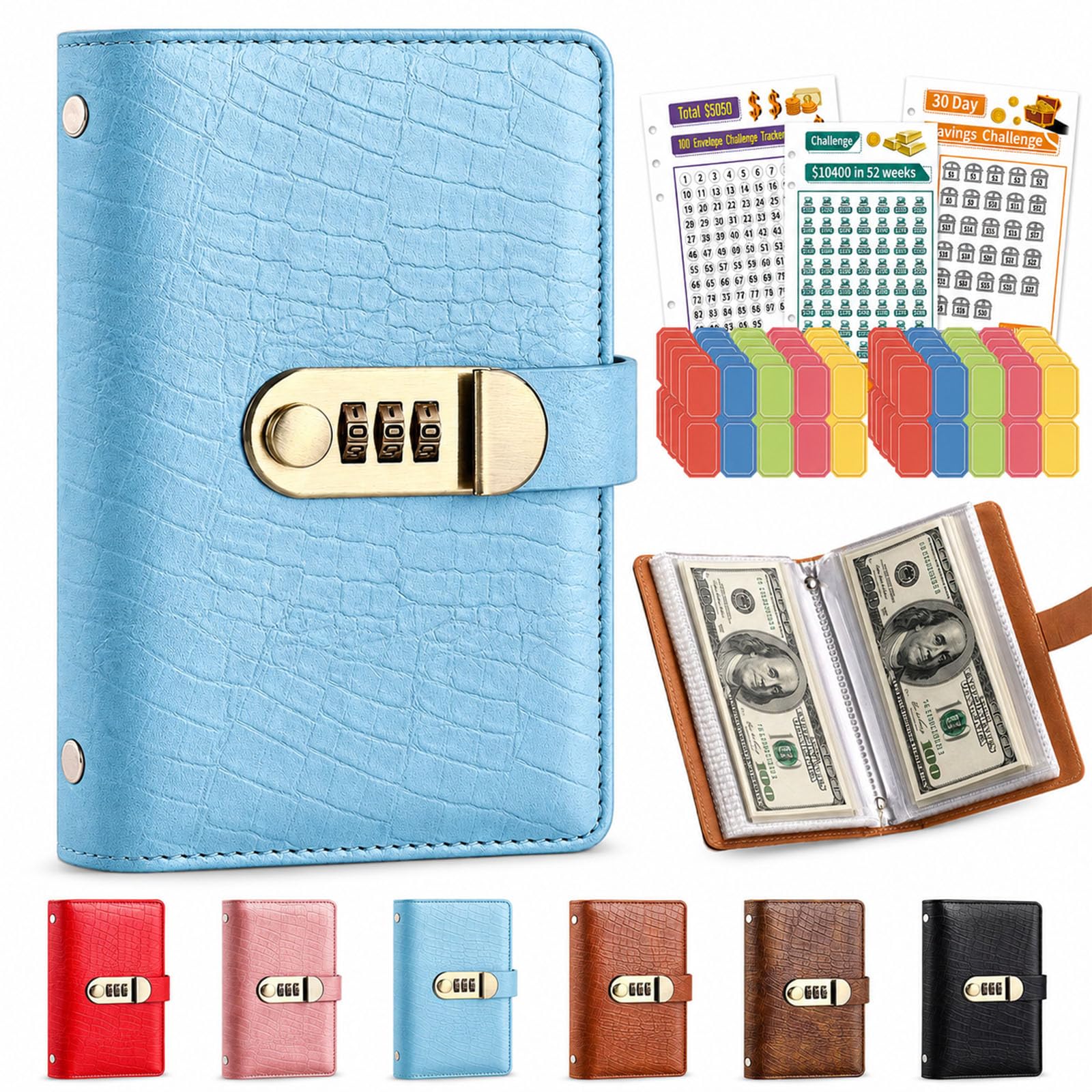 100 Envelope Savings Challenge Book, Money Saving Book Binder with Password Lock, Lockable Savings Notebook for Cash Budgeting, Personal Finance Planner for Adults, Build Saving Habits Reach Goal