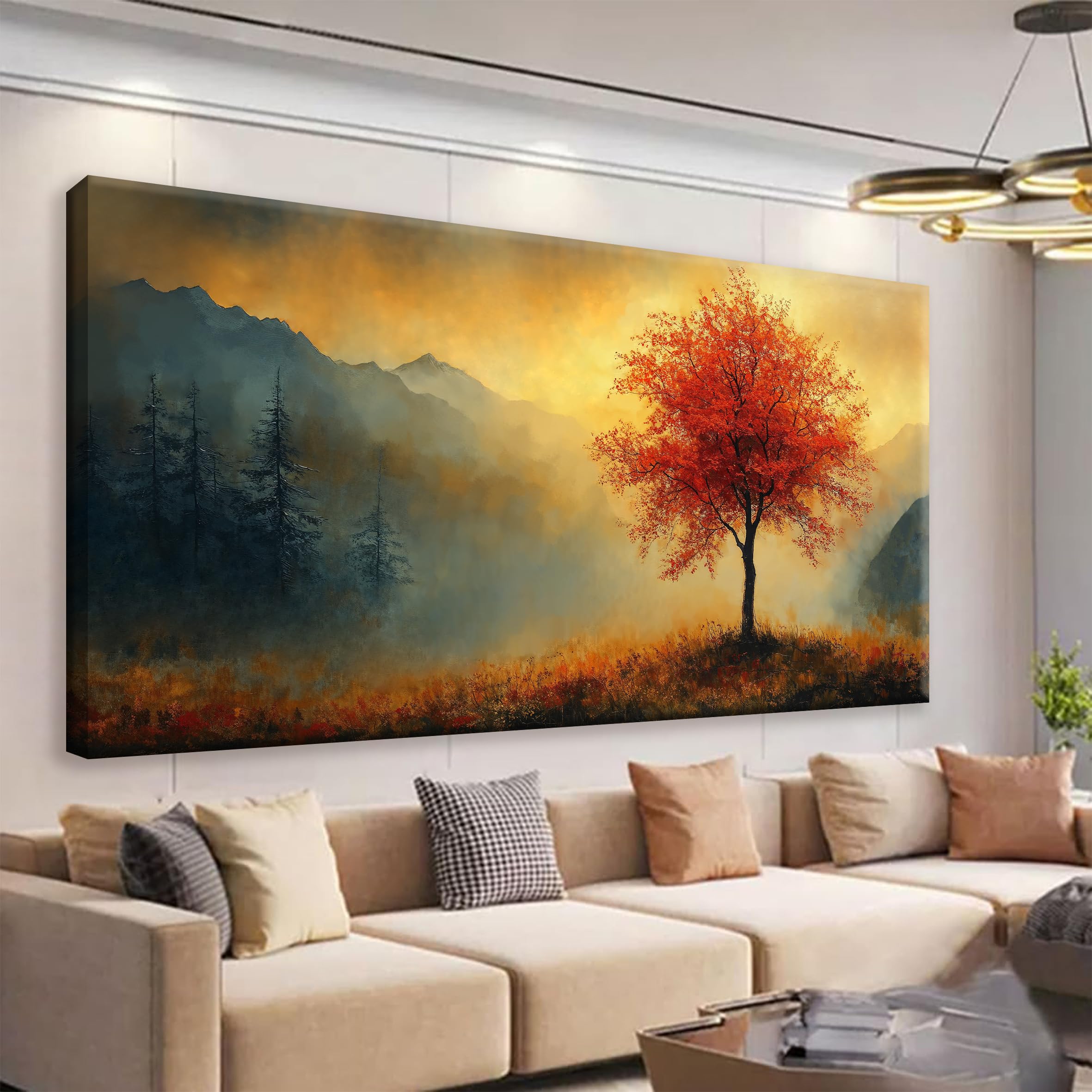 Suconvng Modern Canvas Art Wall Decor Tree Painting Aesthetic Home Decorations Gold Landscape Wall Art Print Picture For