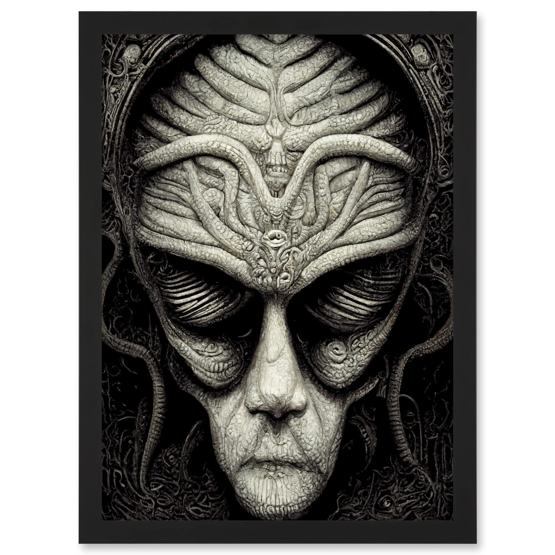 Doppelganger33 LTD Alien Grays Monochrome Gothic Horror Artwork Framed A3 Wall Art Print