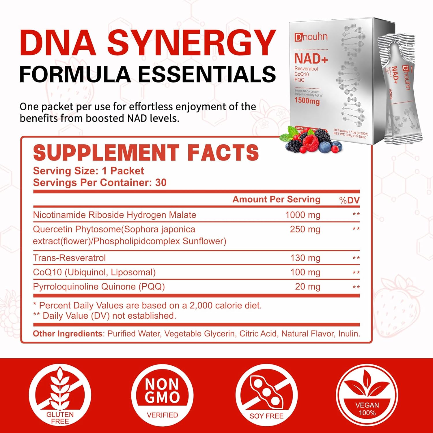 NAD Liquid Supplement 1500mg, Nicotinamide Riboside & Resveratrol with PQQ, NAD Supplement for Women & Men, Boosts Cellular Energy, Anti-Aging, Immune, Focus, 30 Packets - Image 2