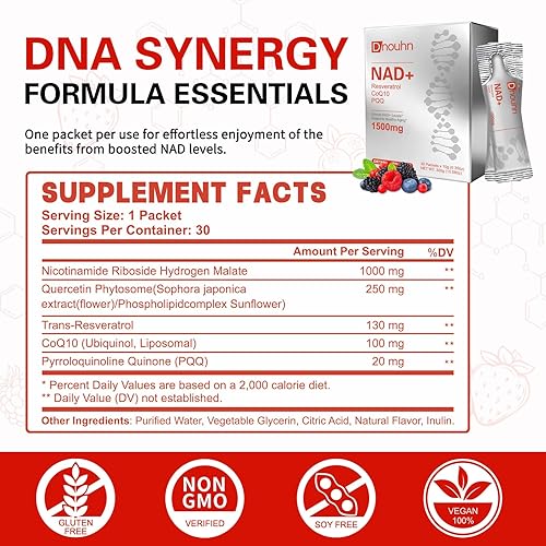 Miniatura 2 de Suplemento líquido NAD de 1500 mg, ribósido de nicotinamida y resveratrol con PQQ, suplemento NAD para mujeres y hombres, aumenta la energía