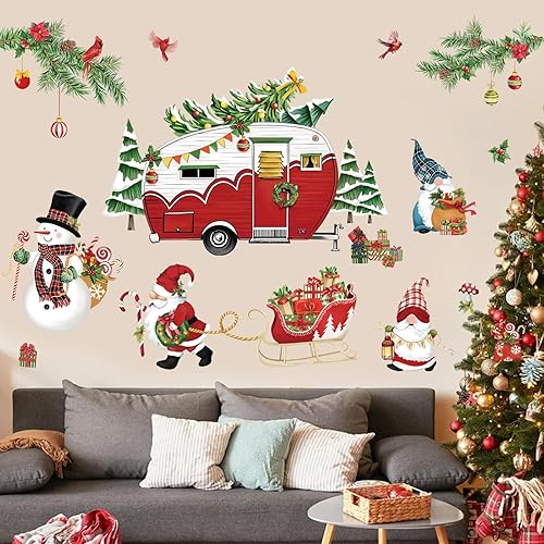 Miniatura 1 de decalmile Calcomanías de pared para árbol de Navidad, camping, coche, muñeco de nieve, calcomanías de pared para comedor, cocina, ventana de