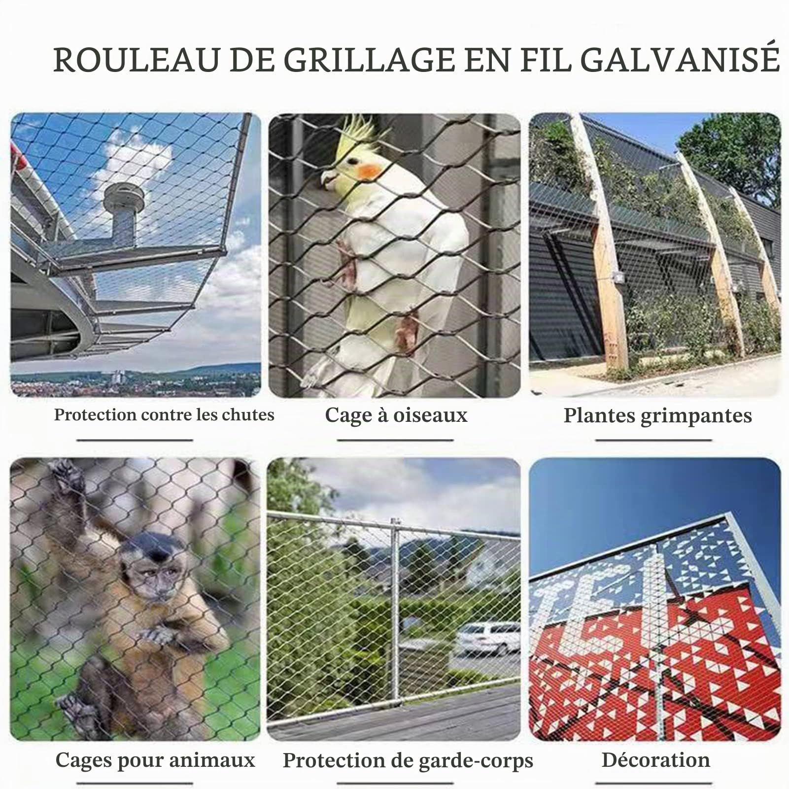 Rouleau de Grillage Galvanisé, Souple Câble de Maille D'acier Inoxydable Maille de Câble de Balustrade pour Anti-chute Écran de Clôture de Jardin Pont Escalier Balcon Filet ( Couleur : Silver , Taille