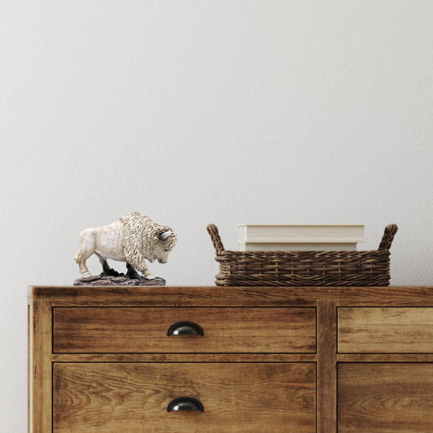 Small Bison Standing Figurine – White Resin Lifelike American Bison Décor for Desk, Shelf, Tabletop, or Office, Wildlife-Inspired Accent for Home and Office - Great Gift for Buffalo Enthusiasts