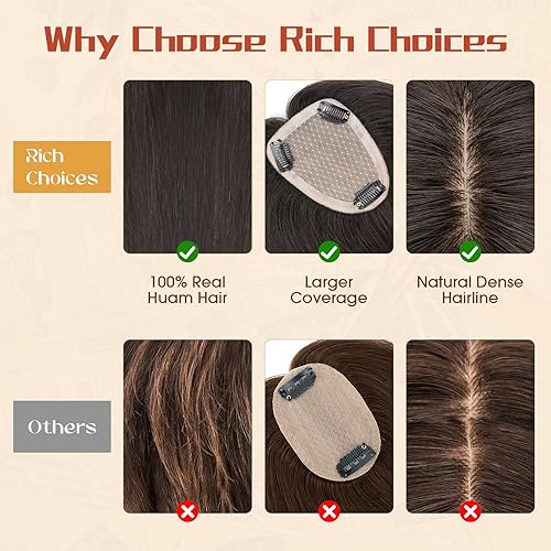 Miniatura 7 de Rich Choices Toppers de cabello humano para mujer, 100 % cabello Remy real, sin flequillo, densidad mejorada, 150 % de densidad, 3.5 x 5.5 in, base