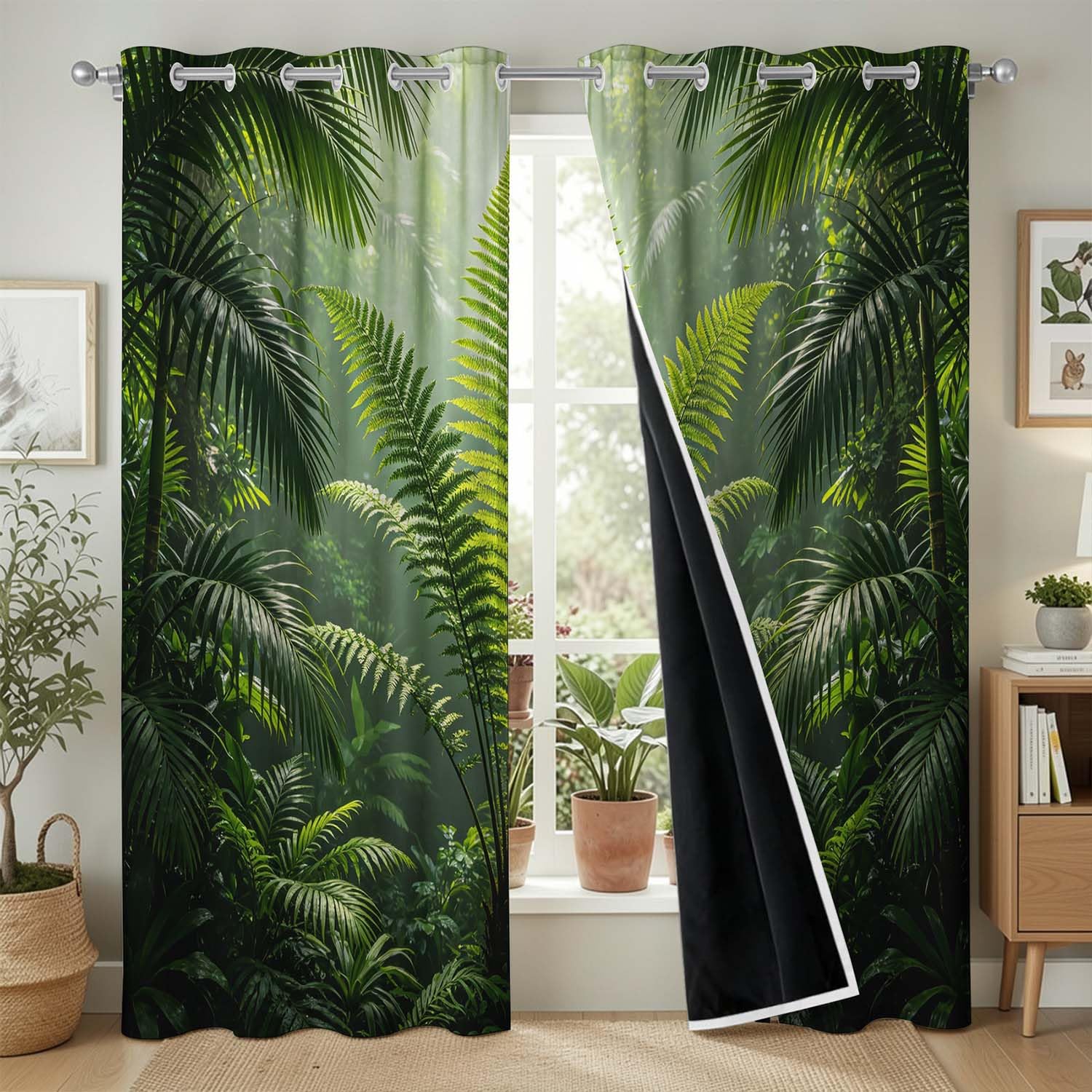 Blickdichte Vorhänge mit Ösen 2er Set 140x205 cm Urwaldansicht