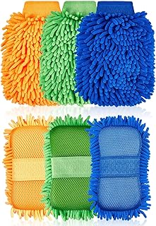 6 Pcs Chenille Microfiber Car Wash Mitt Car Wash Sponge Car Lint and No Scratch 2 Sided Absorbent Car Wash Glove Wash Accessories Sponge Washing Tools for Cars Trucks SUVs Boats Motorcycles