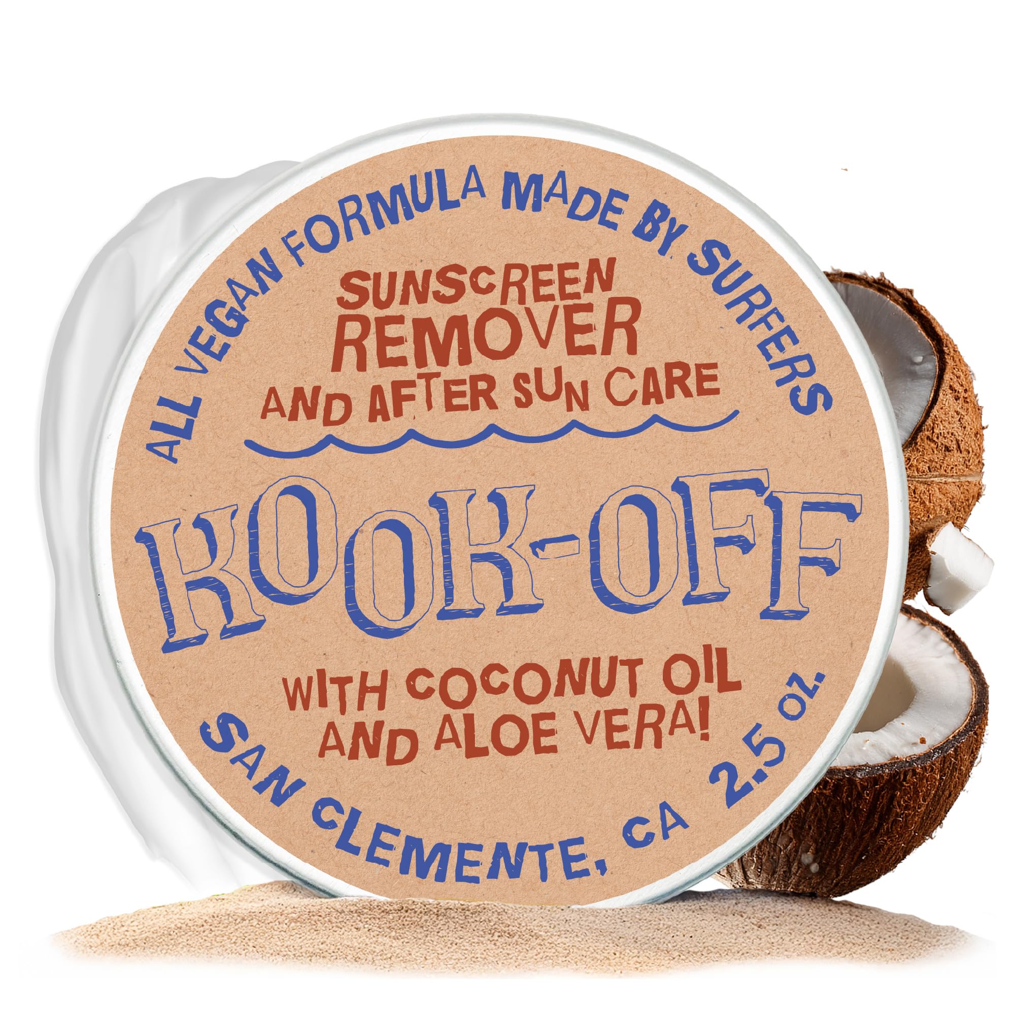 Kook-Off: Mineral Sunscreen Remover & After Sun Care | Natural, Ocean-Safe Formula | Aloe Vera & Coconut Oil | Removes Stubborn Zinc Sunscreen | 2.5oz Tin