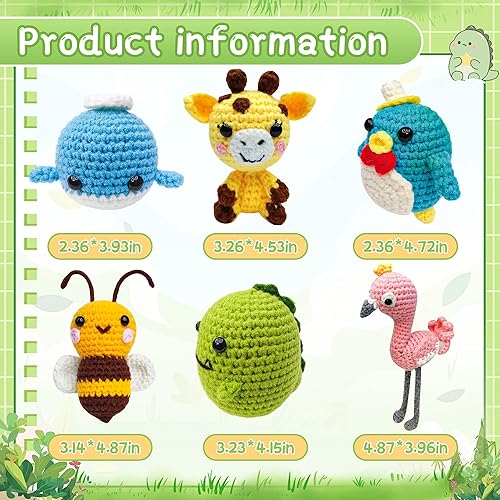 Miniatura 2 de VBNVBN Kit de ganchillo de 6 piezas para principiantes, kit de tejido de animales para adultos, juego de manualidades amigurumi con videos paso a