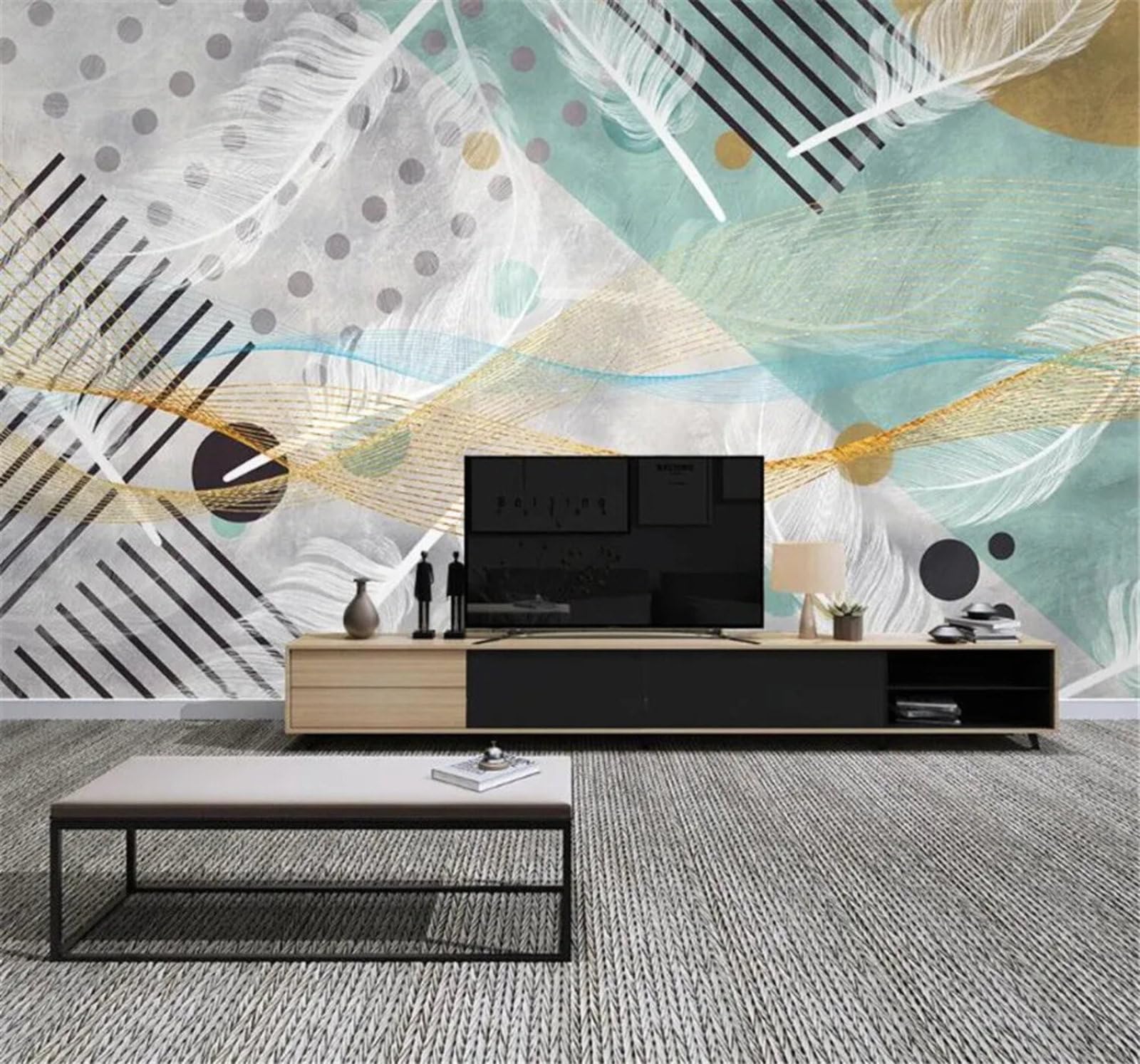 Xlming 250Cm×170Cm(B×H) Minimalist Fresh Abstract Geometric Feathers 3D Wallpaper Silky Texture Home Study Office Grey Dining Room Sofa Bedroom Living Room Tv Backdrop-250Cm×170Cm