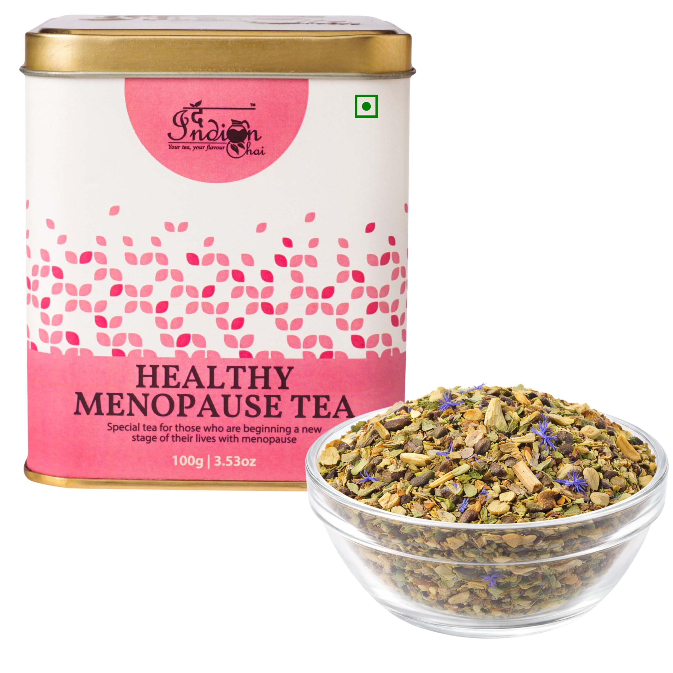The Indian Chai – Healthy Menopause Tea 100g with Raspberry Leaves, Red Clover Flower, Vetiver Root, Guggul etc for Mood Swings, Irritability, Hot Flashes & Night Sweats Relief, Herbal Tea-image-43