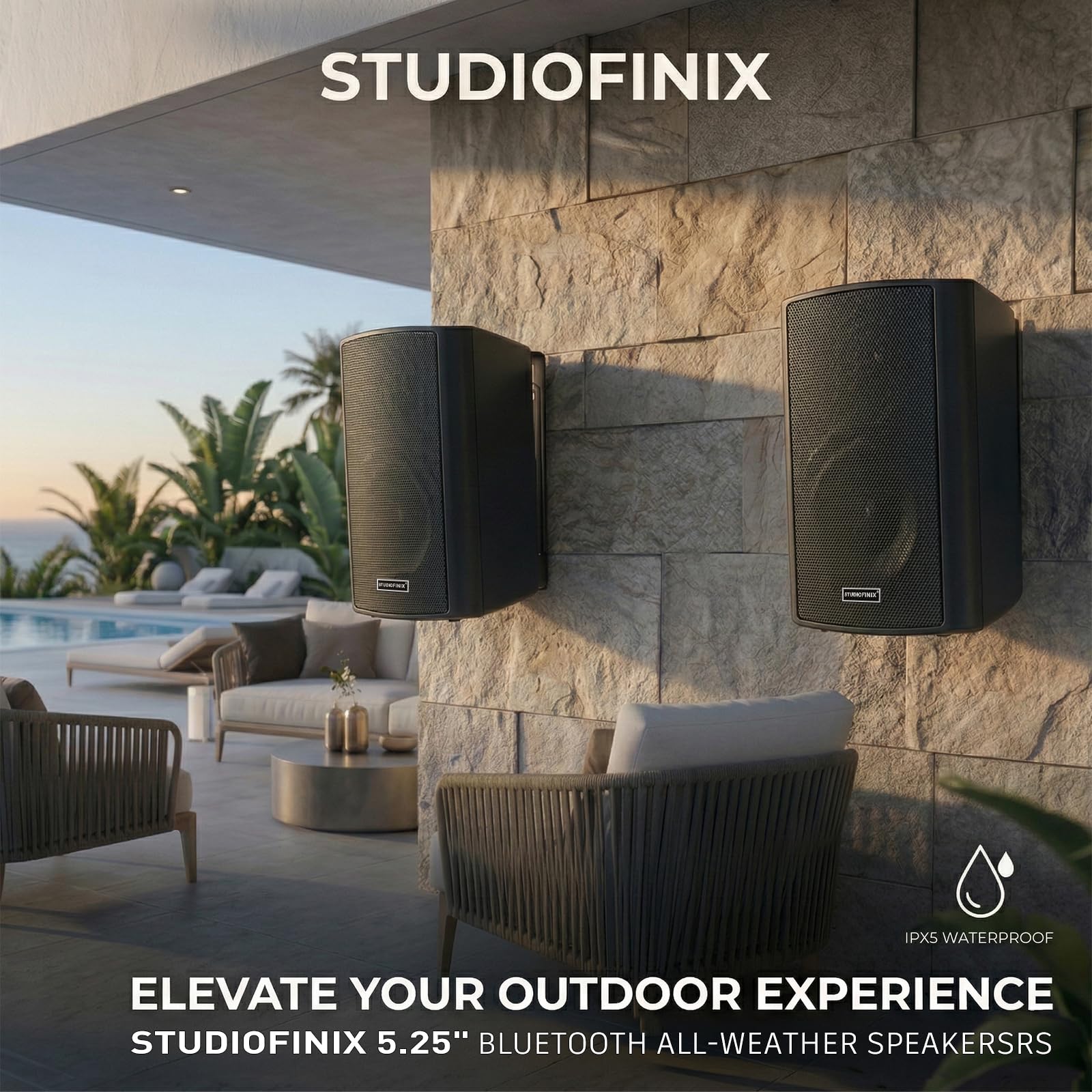 Enceintes murales STUDIOFINIX 4 Pouces 200W étanches Bluetooth 5.1, Multi-Sync + télécommande IR. Intérieur/extérieur, terrasse, Garage, Jardin (401BLE, Noir, Paire)