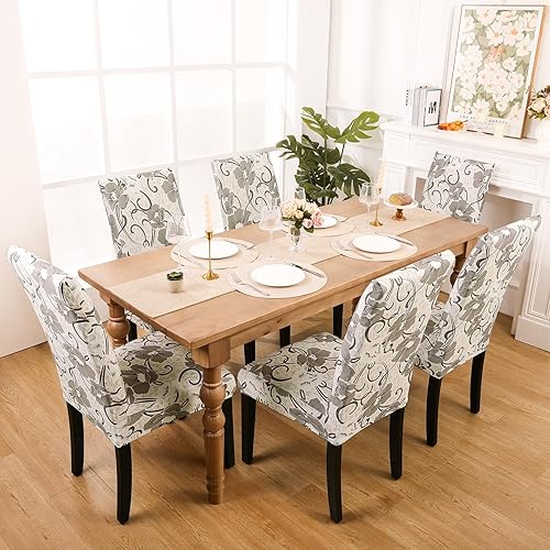 Miniatura 10 de SHACOS Juego de 6 fundas elásticas para sillas de comedor, fundas protectoras de elastano impermeables y lavables, para fiestas en casa, color beige