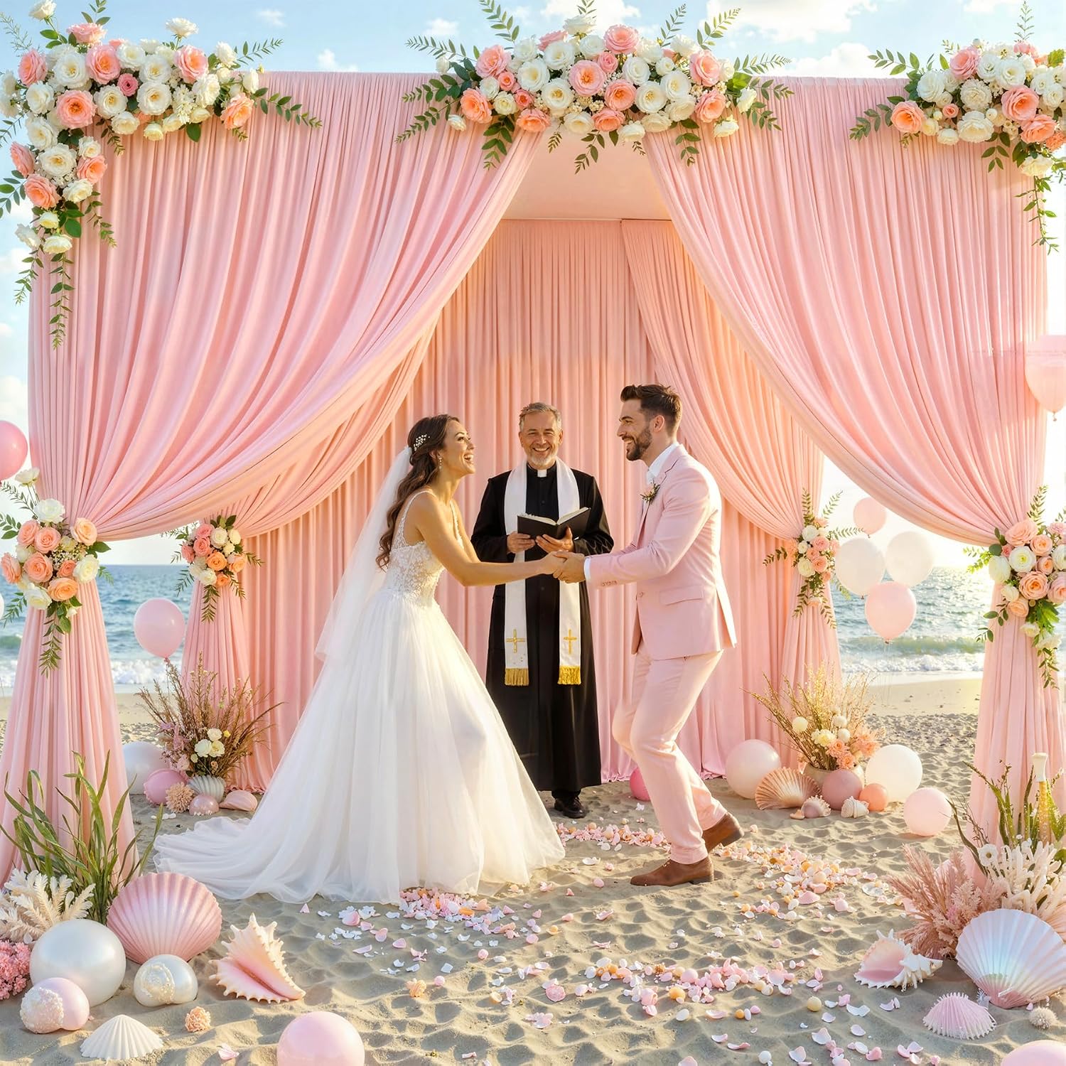 60ft x 12ft Wrinkle Free Blush Pink Backdrop Curtains for Wedding Parties Curtain Backdrop Photo Fabric Backdrop Drapes for Bridal Shower Photography Background Curtain 10ft(W) x 12ft(H), 6 Panels