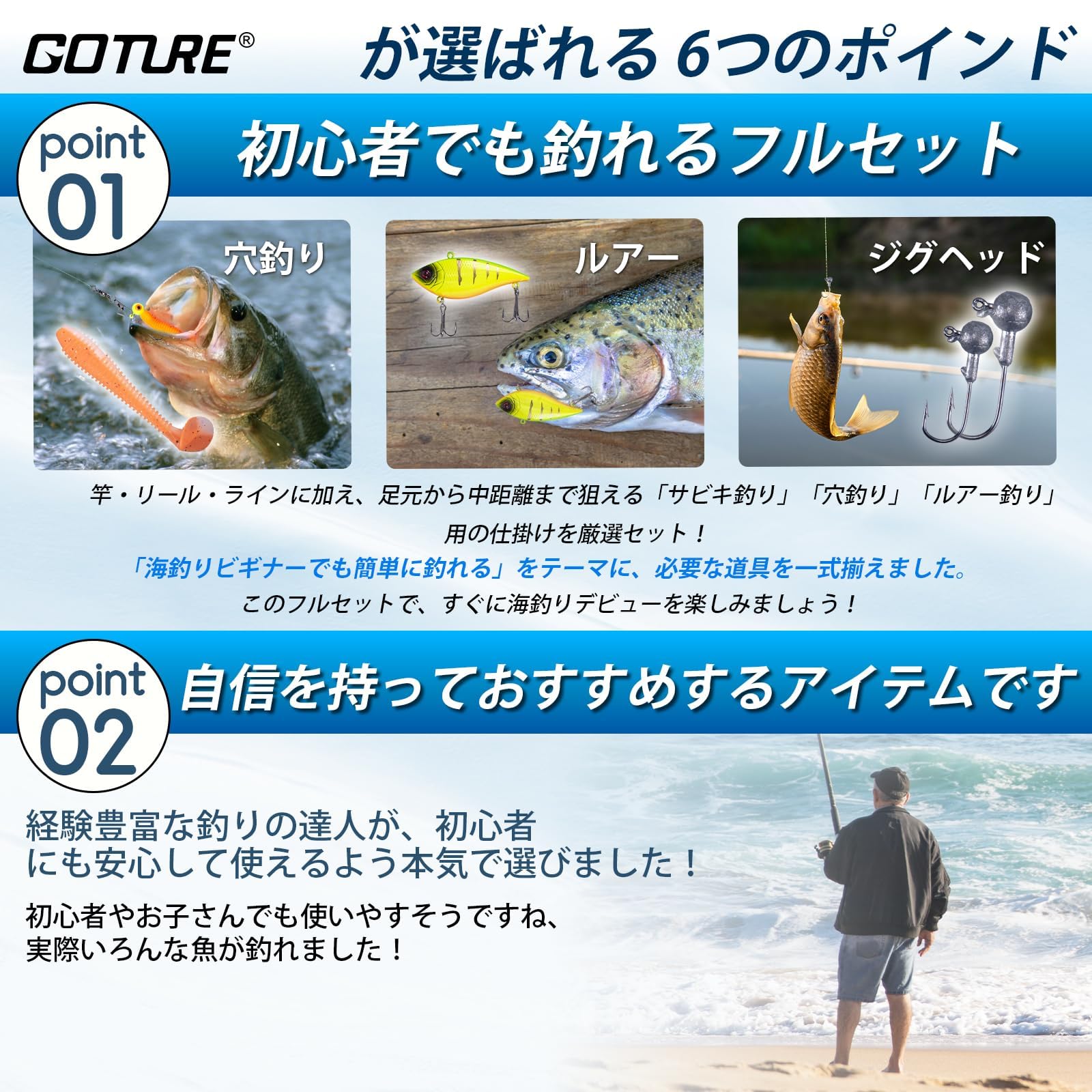 Amazon.co.jp: Goture 釣りセット 投げ竿 2.4mスピニングリール3000番 
