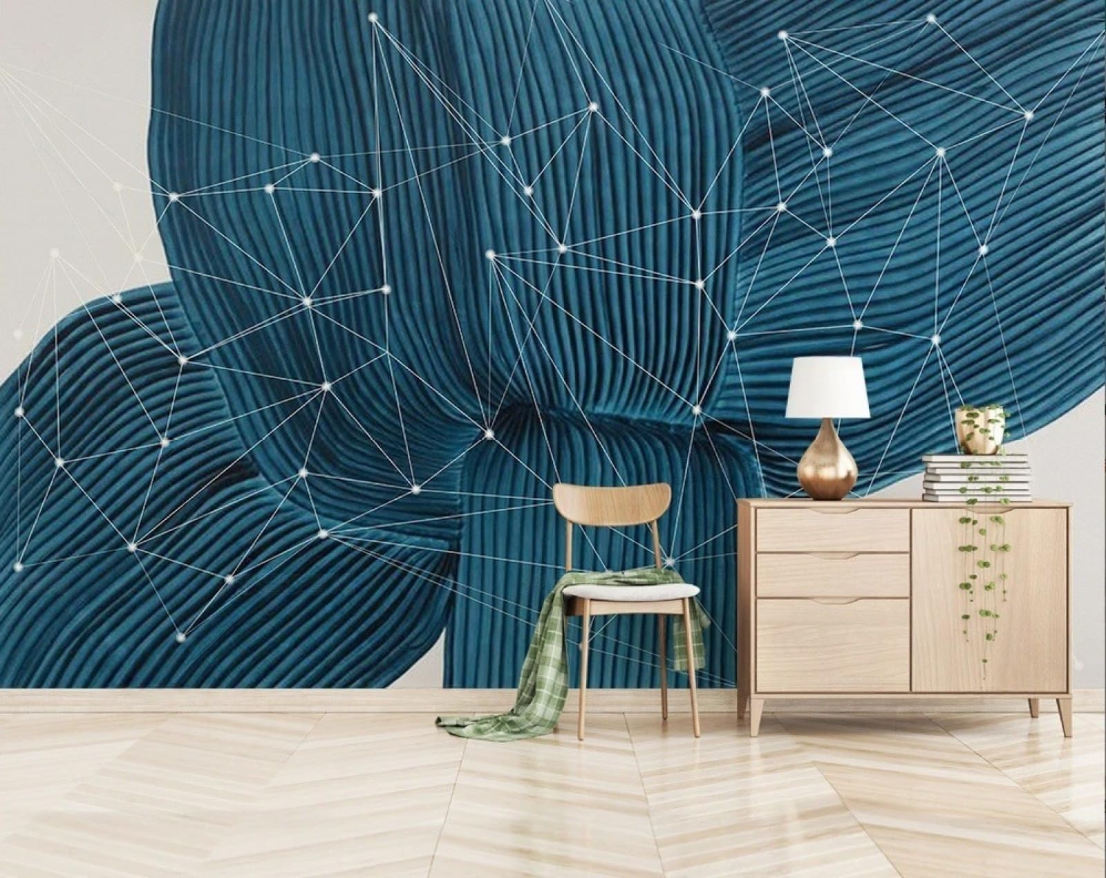 Papier peint panoramique 3d lignes bleues 430cmx300cm moderne salon