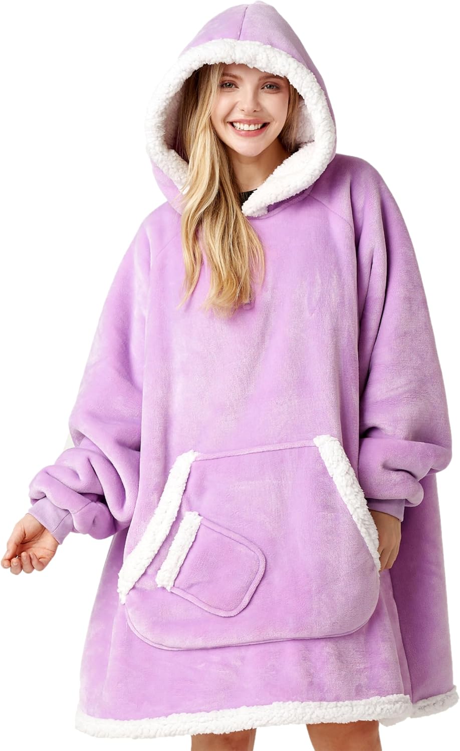 Giggling Getup Wearable Blanket Hoodie for Women Men Gifts for Women Mom Wife Sherpa Fleece Hooded Blanket Sweatshirt Warm Cozy Sherpa Wearable Throw with Pocket & Sleeves for Adult Standard Violet