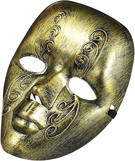 Kichvoe Masquerade Mask: Elegant Party Full Face Mask Plastic Vintage Venetian Roman Costume for Masquerade Mardi Gras Comedy Party Halloween