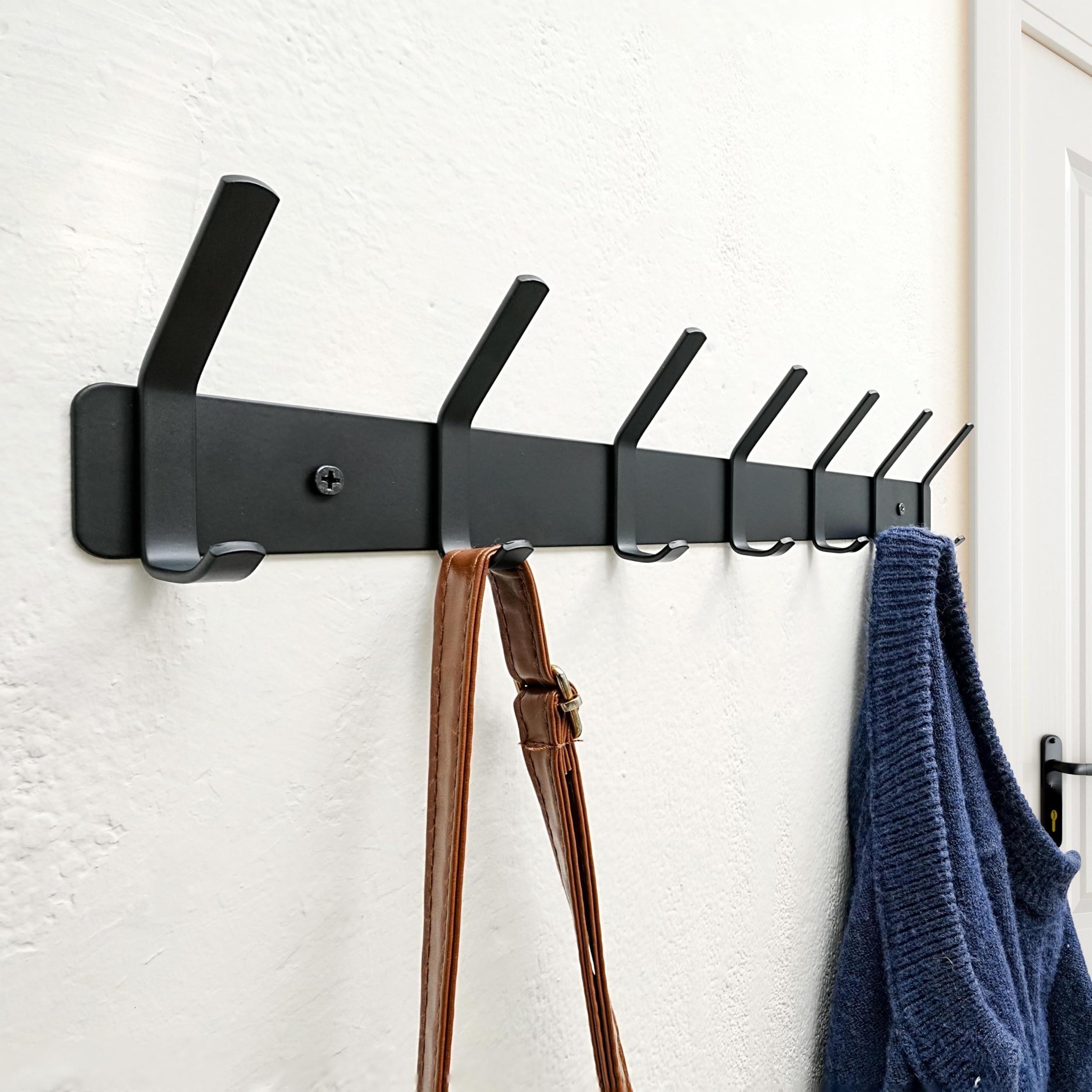 HONSKY Coat Rack Wall Mounted, Towel Rack, Metal Wall Coat Hanger with 7 Double Hooks (14 Hooks), for Hanging Coat Hat, Bag - Image 4