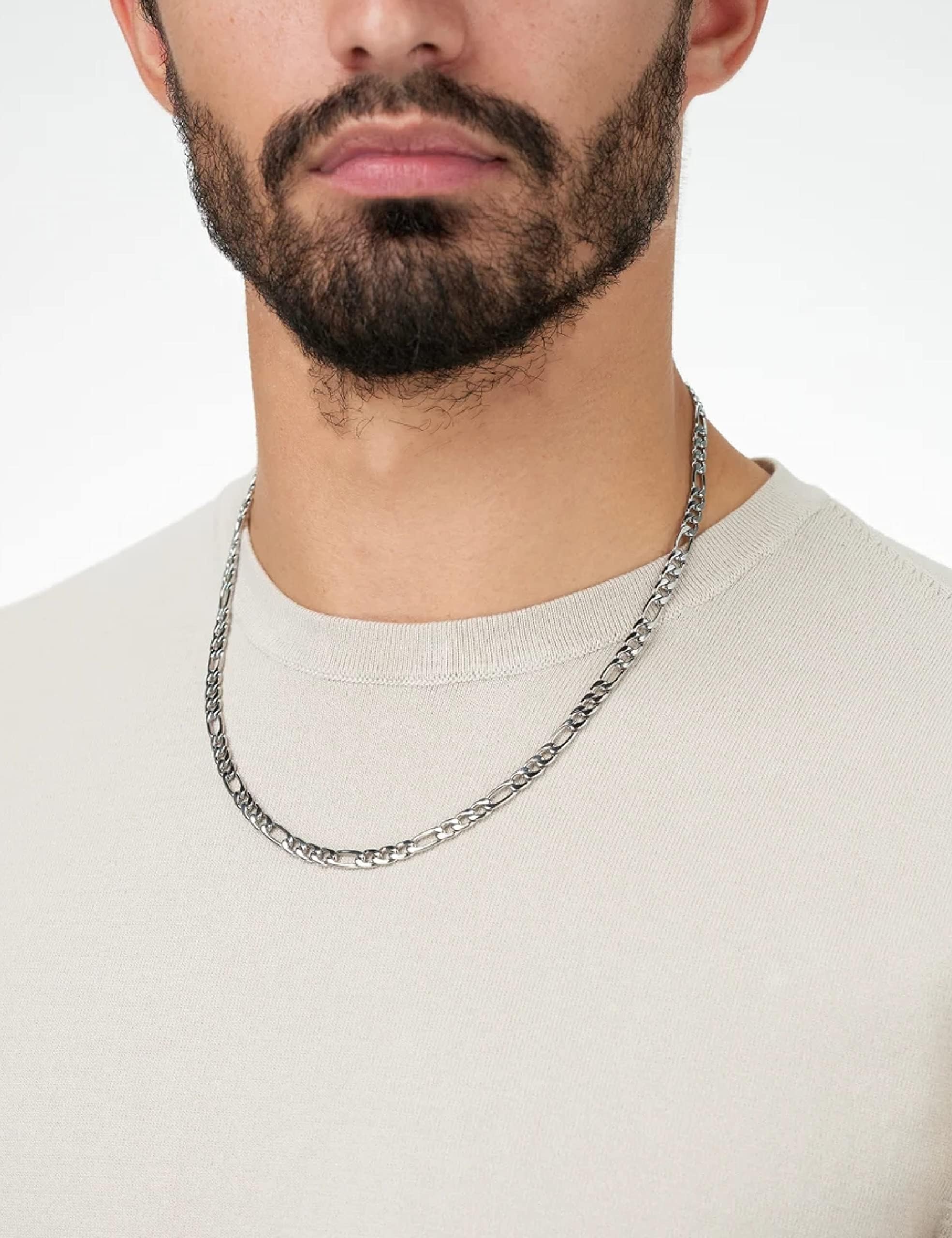 925 Sterling Silver Figaro Chain Necklace 5mm – Sterling Silver Chain for Men and Women, Durable Mens Silver Chain, Hypoallergenic Nickel-Free Silver Necklace, Waterproof, Lobster Clasp, Gift Ready