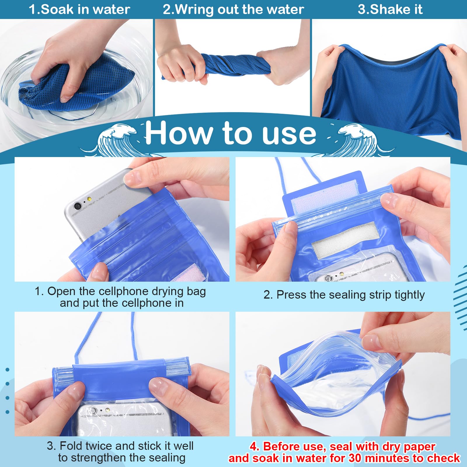 BBTO 24 Pack Cooling Towels and Waterproof Cell Phone Pouch Set 12 Pcs 40