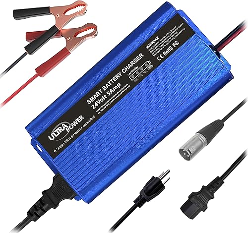 ULTRAPOWER - Cargador de batería de 24 voltios, cargador inteligente automático, cargador de batería de 5 amperios, desulfatador para automóviles,