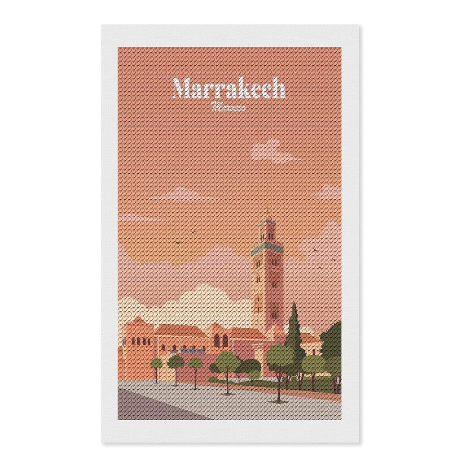 Junmoney Marrakech Morocco Full Drill Diamond Painting Kit 12"x20", for Teens, Calming Craft to Unwind, Home Wall Decor, Christmas Gift