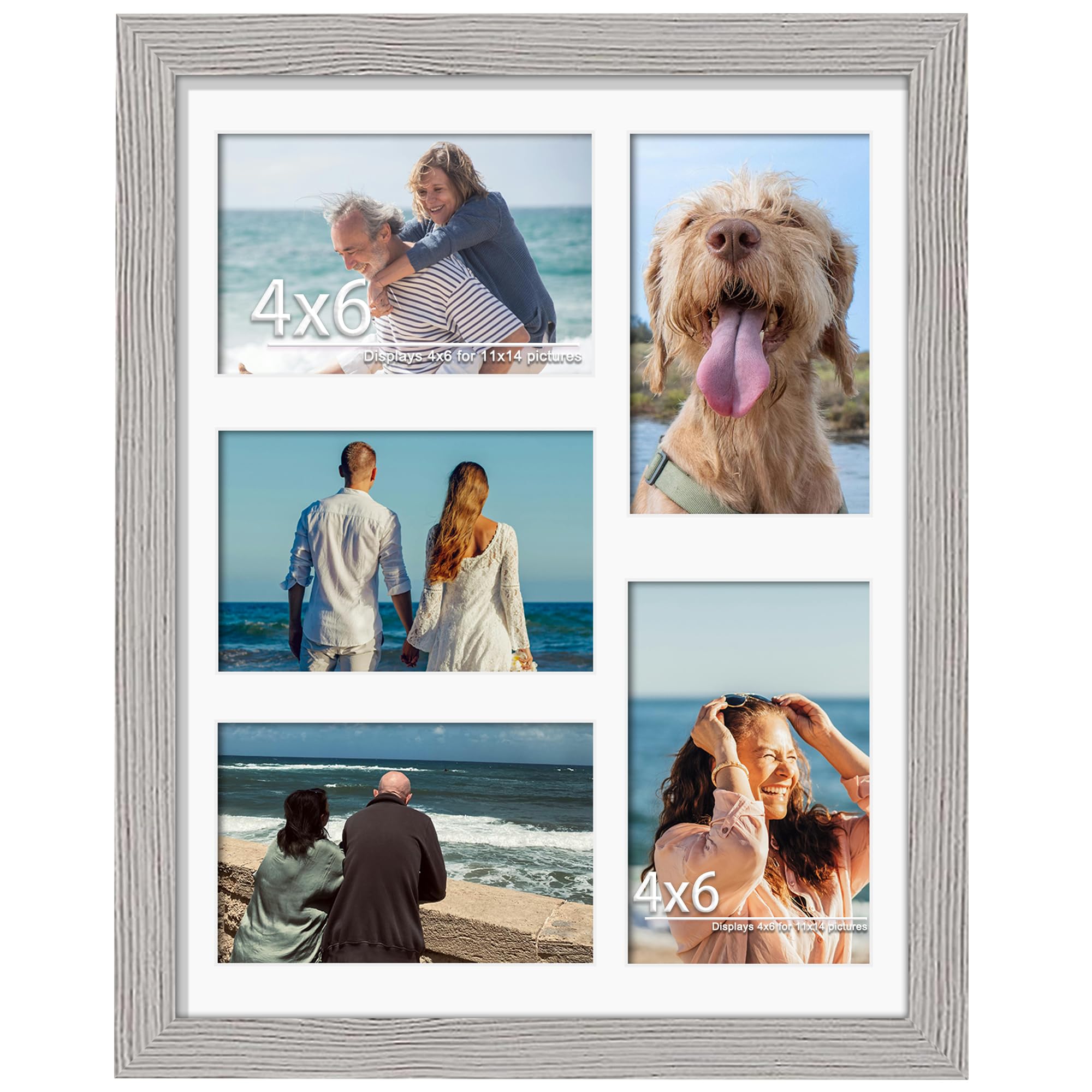 DUENPY 11x14 Collage Picture Frame, 4x6 Collage Picture Frame, Displays Five 4x6 inch Photos, or 11x14 (Without Mat) Wall Decor Wall Hanging or Tabletop, Grey.
