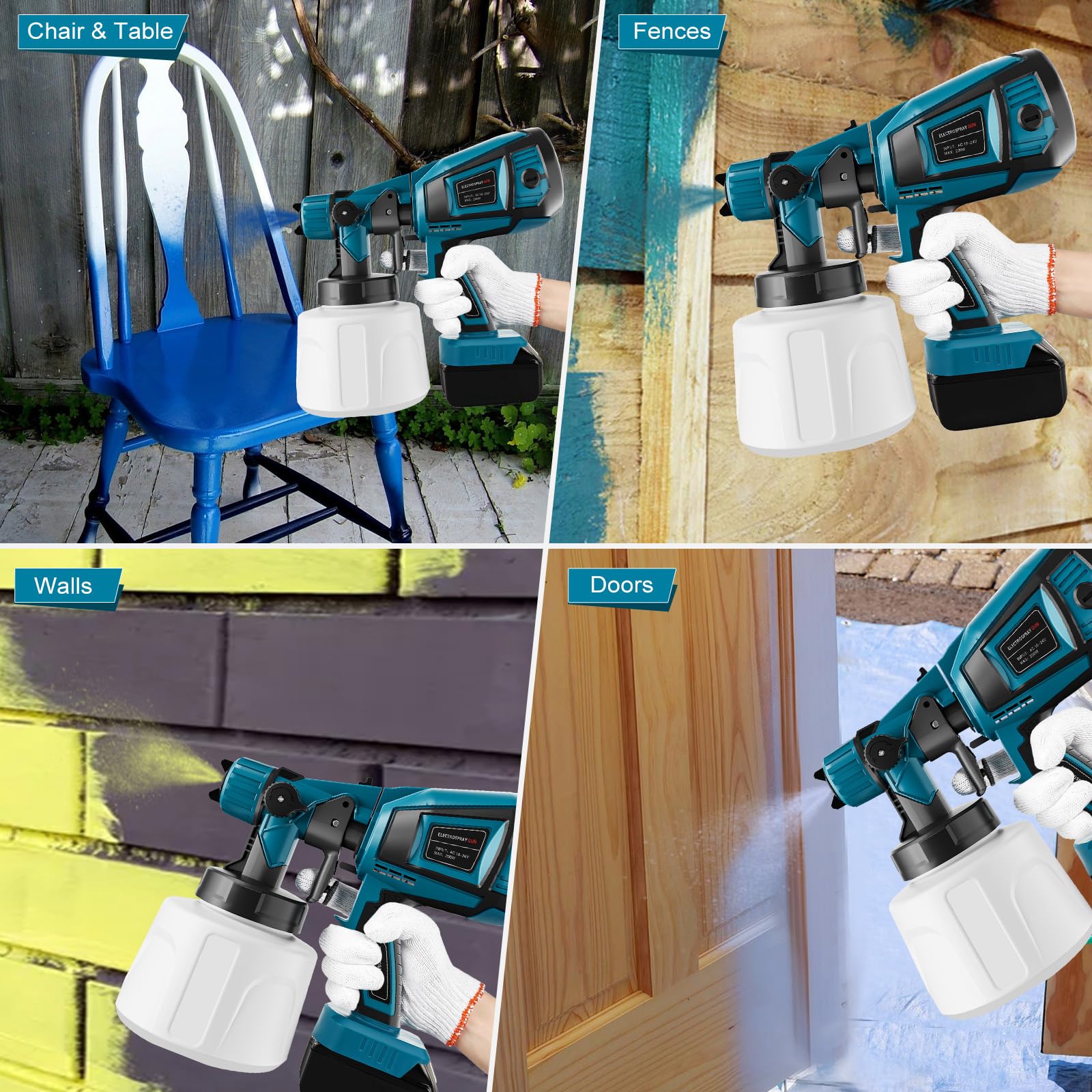 Pistolet à Peinture sans Fil Compatible avec Makita 18V Batterie, avec réservoir de 1000ml, 5 Buses, 3 modès, Brosse de Nettoyage, Gants et Lunettes de Protection (Outil Uniquement)