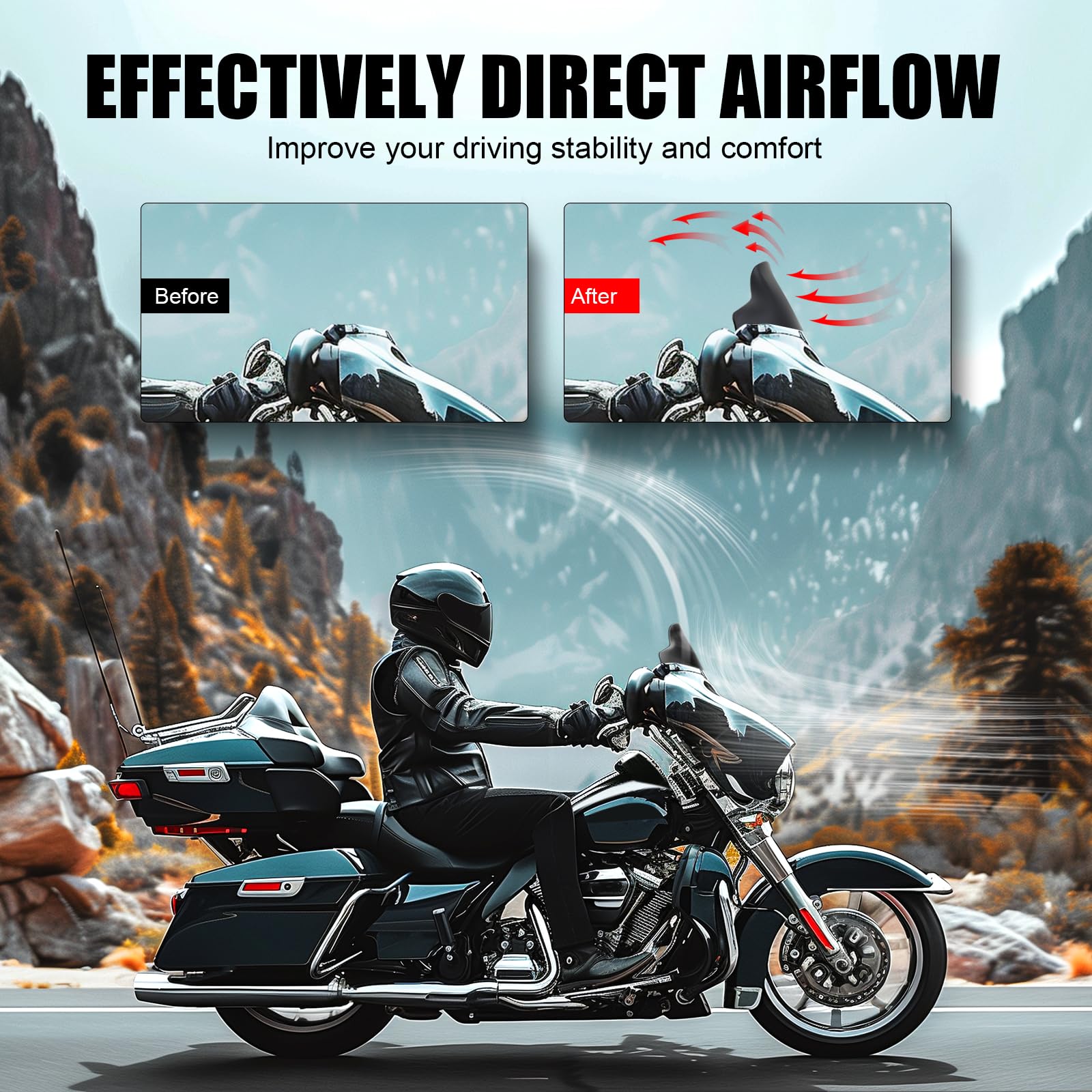 JMTBNO Parabrezza Onda Nero 11,4 cm Compatibile per Harley Davidson Touring Street Glide/Electra Glide/Ultra Limited/Tri Glide FLHT FLHX FLHXS FLHTK 2014-2024