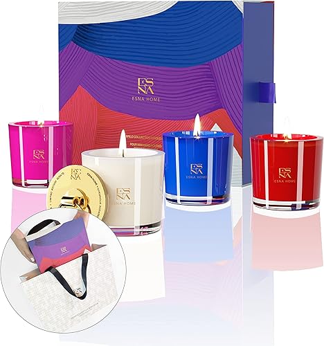 ESNA HOME Juego de regalo de velas perfumadas de aromaterapia de lujo, juego de 5 velas, 4 velas naturales de aceite esencial de lavanda de 2.2