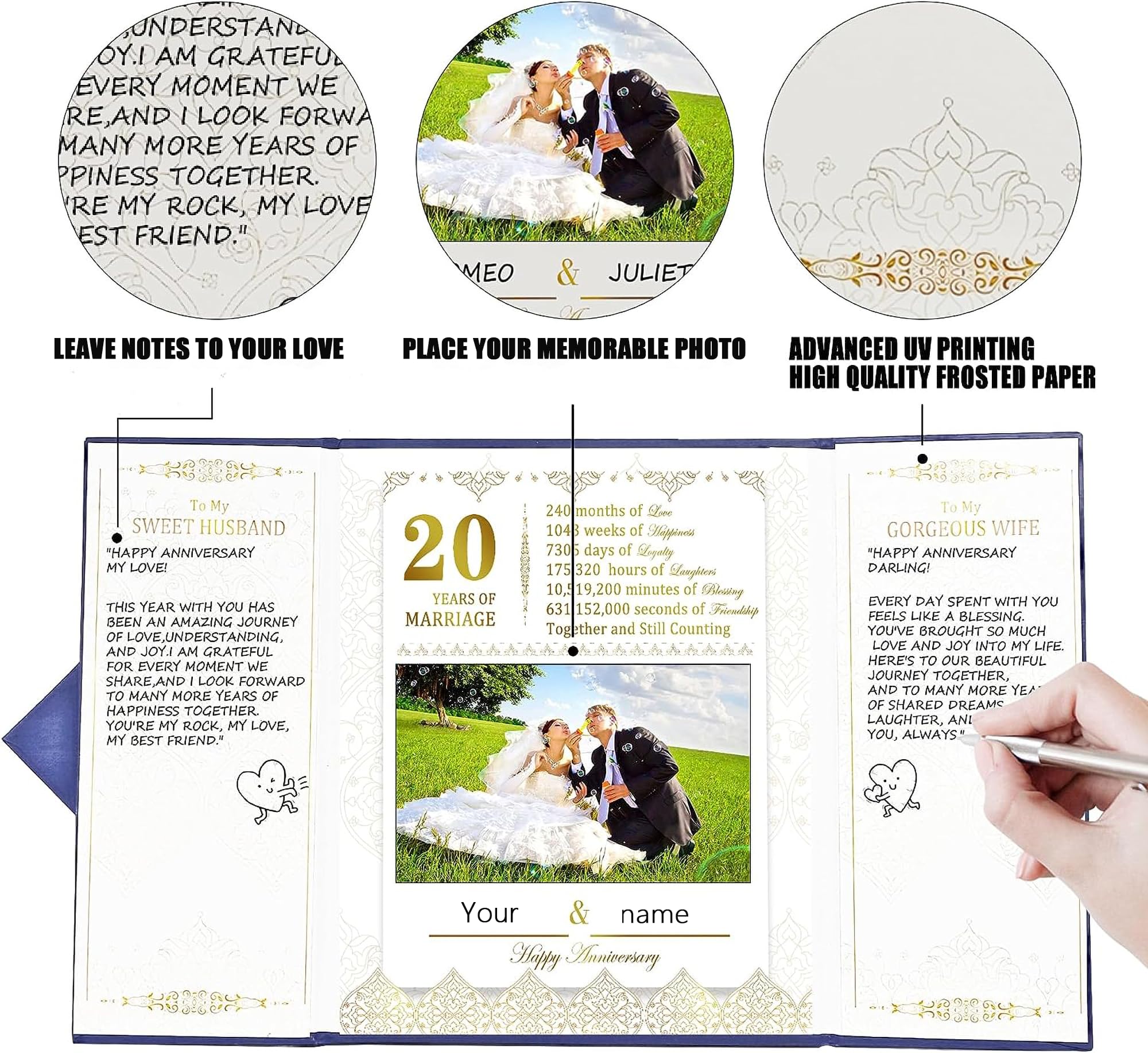USMEI 20th Anniversary Wedding Romantic Gifts For Couple 20 Years of Marriage Self-Personalized Photo Anniversary Greeting Cards For Him Her Wife and Husband Mum Dad Keepsake Gifts - Image 2