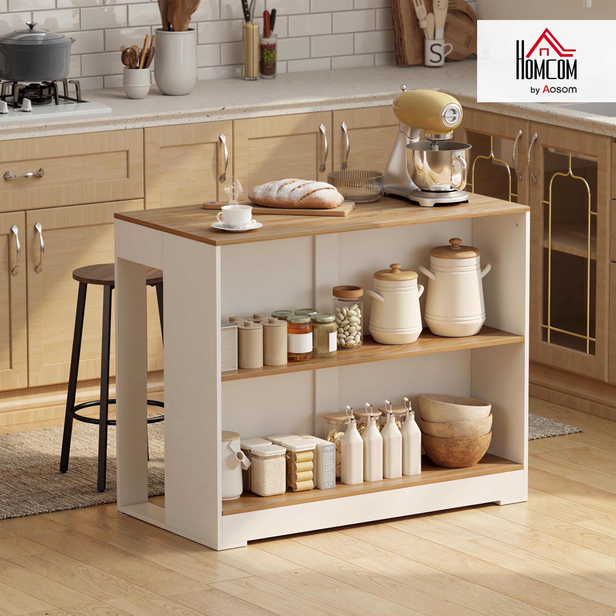 HOMCOM Table de Bar Table Haute Cuisine à 3 Niveaux 113 x 60 x 90 cm Blanc