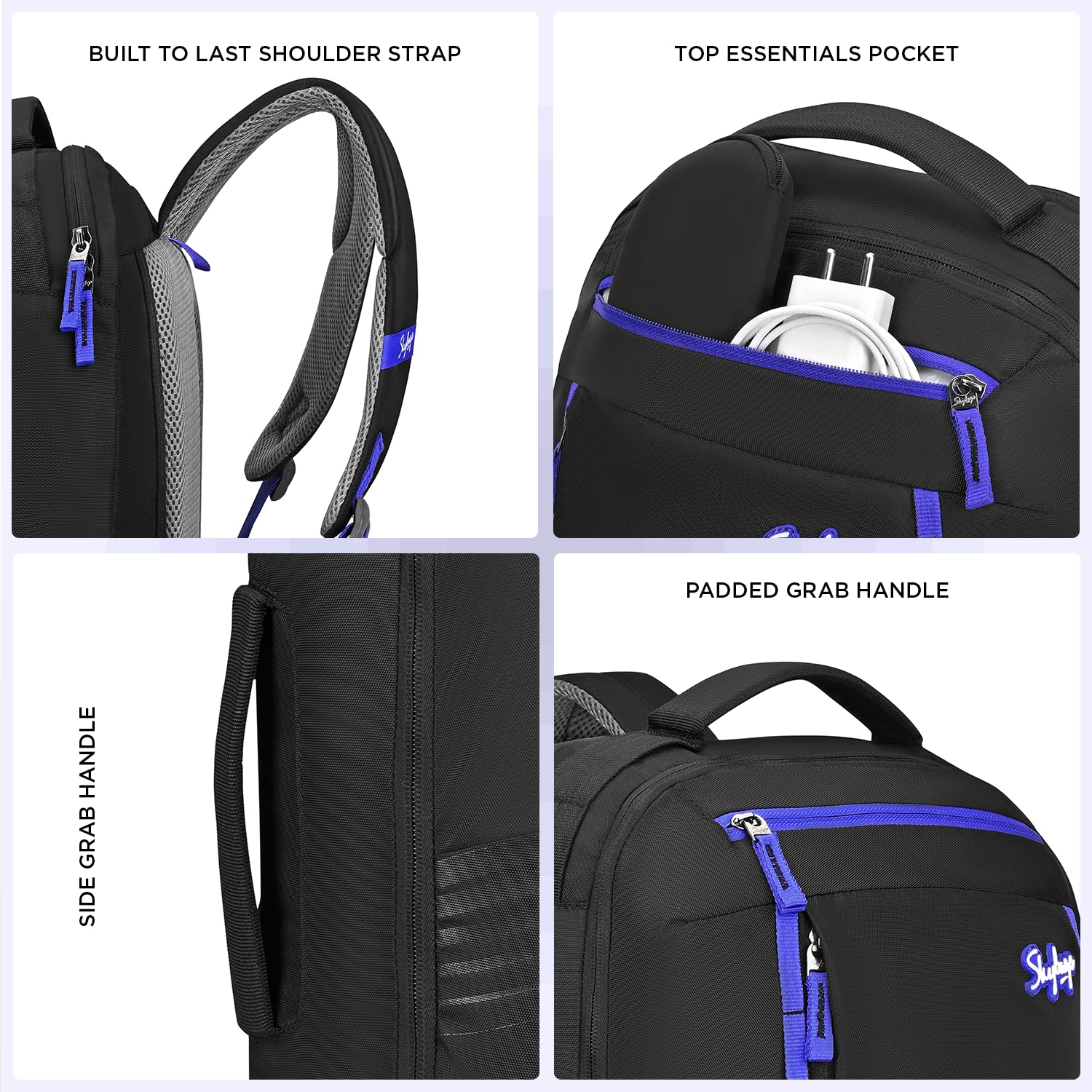 Skybags Porto Spacious 40L Weekender Backpack, 2 Compartments, Black-Blue — Amazon image 8