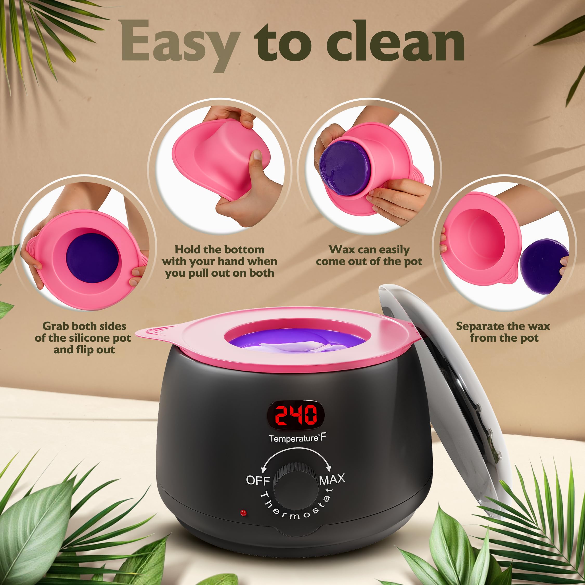All-in-One Hard Wax Warmer Hair Removal Kit, 39-Piece Set, Jet Black