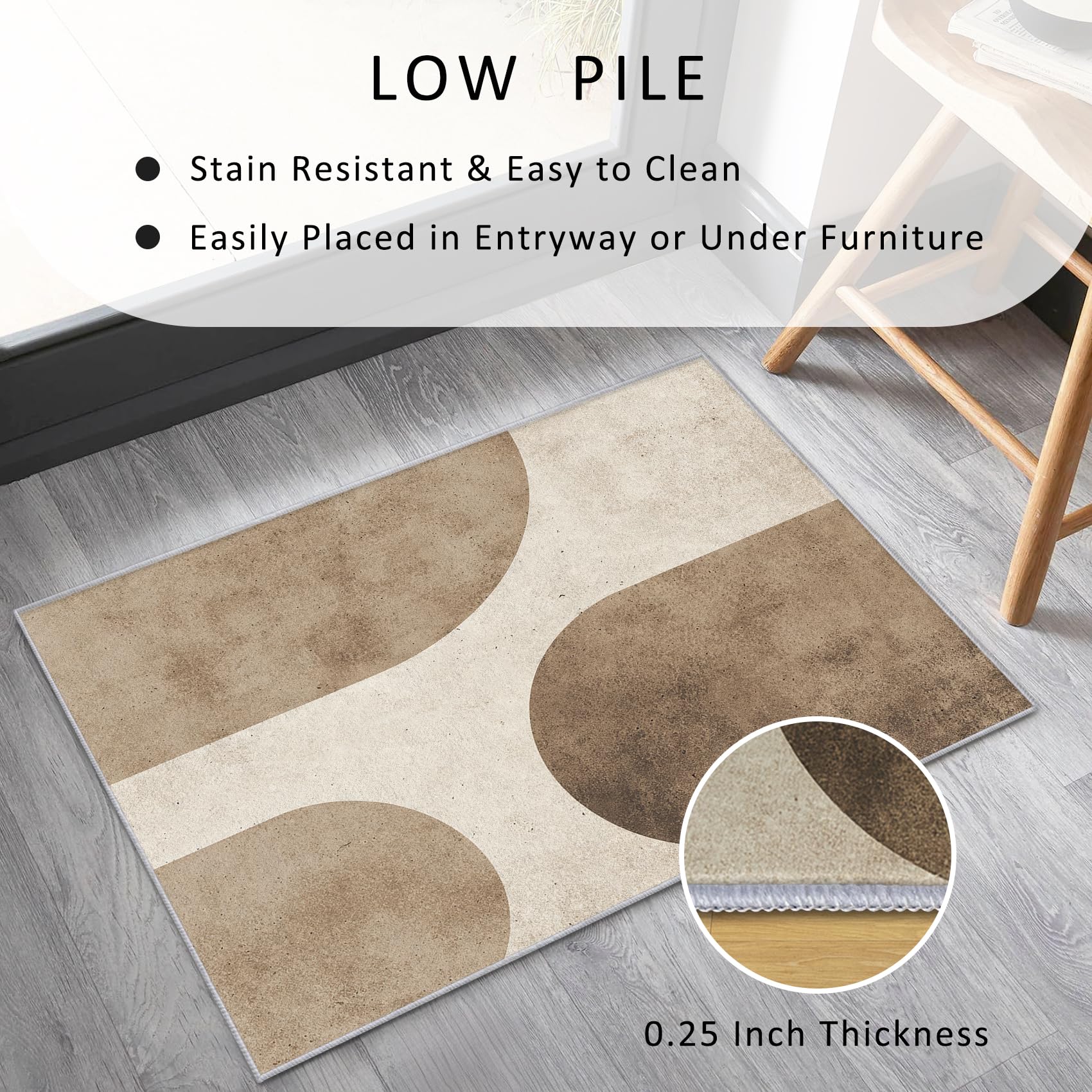 Teppich Skandinavisch Wohnzimmer 200 x 200 cm Mit Mid Century Modern Boho Geometrisch Muster, Skandinavisch Schlafzimmer Deko Bettvorleger, Kurzflor rutschfest Waschbar Teppiche Gegend