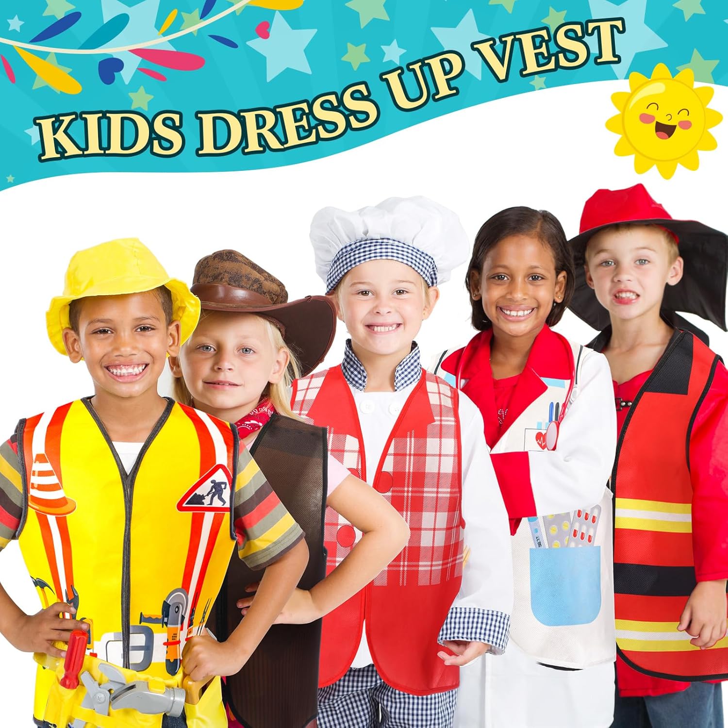 Geyoga 24 Pcs Kids Community Helper Dress Up Vest Career Cosplay Cloth Toddlers Occupation Pretend Play Costume
