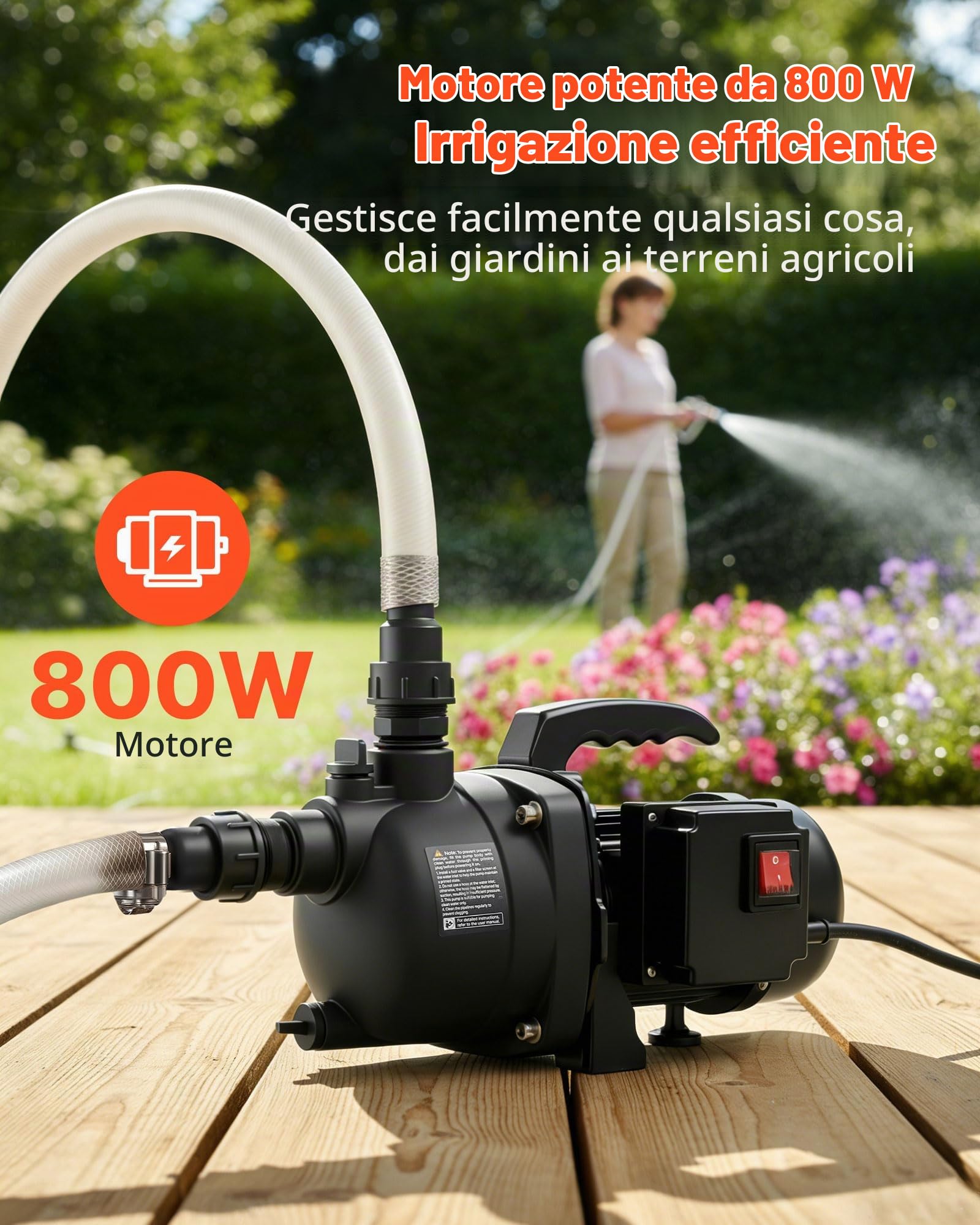 VEVOR Pompa a Getto per Pozzi Poco Profondi 800 W Materiale in PP, Pompa a Getto Flusso max 3300 L/h per Irrigazione da Giardino Prato Cortile Prevalenza 8 m con Protezione da Surriscaldamento
