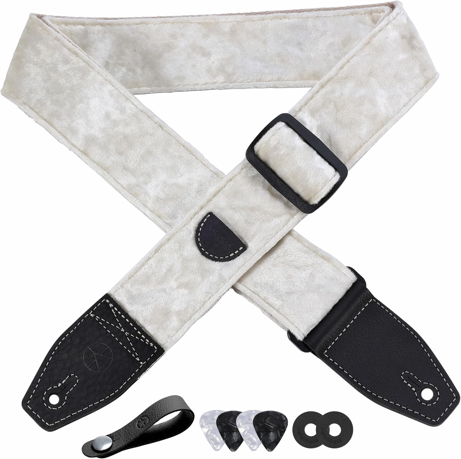 YIKOKO Guitar Strap 2 inch Velvet Guitar Straps with Full Grain Leather End, for Bass Electric and Acoustic Guitars, Free Strap Button, 2 Strap Locks and 4 Guitar Picks