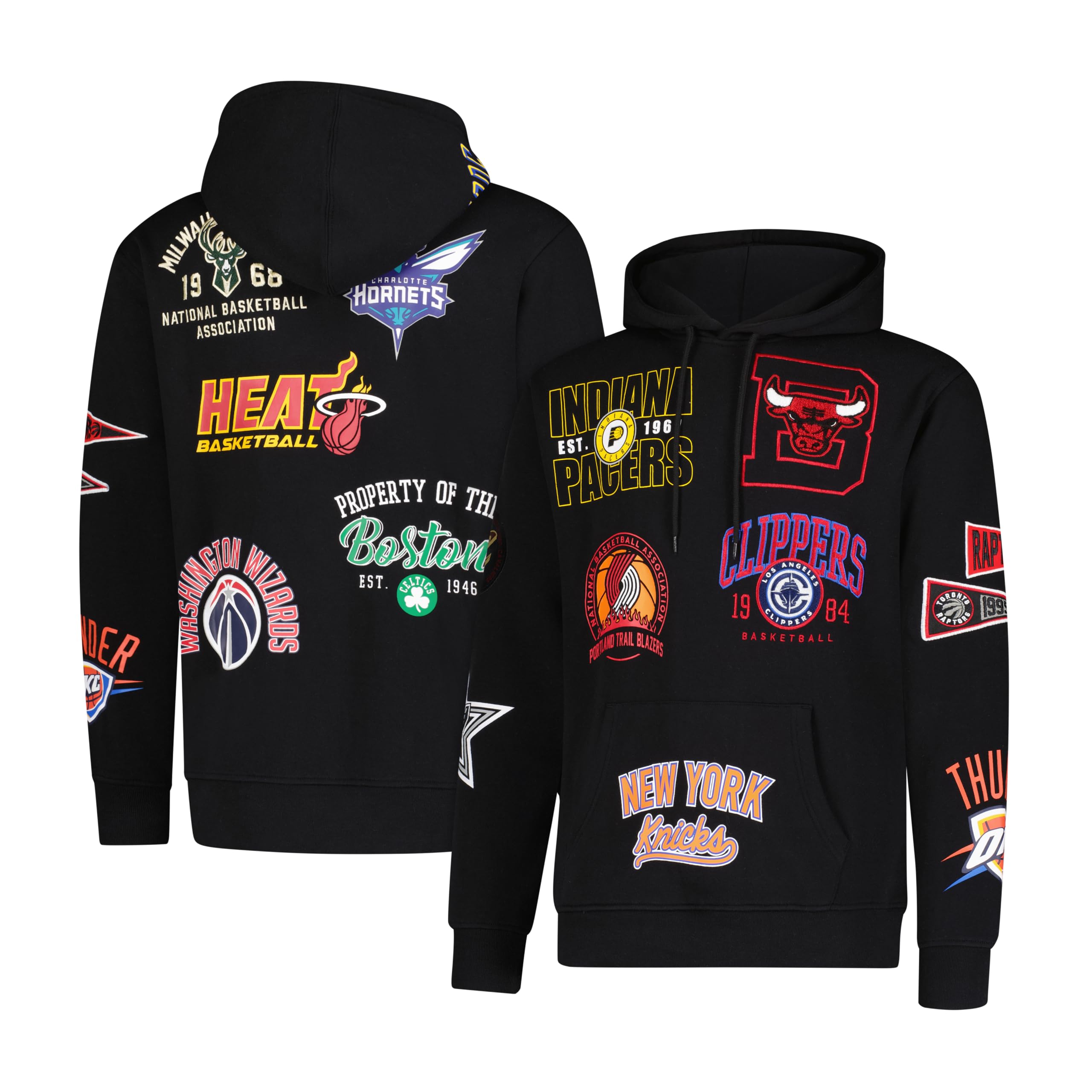 Ultra Game Men's NBA Soft Fleece Pullover Hoodie Sweatshirt, Multi-Team, Black, Medium