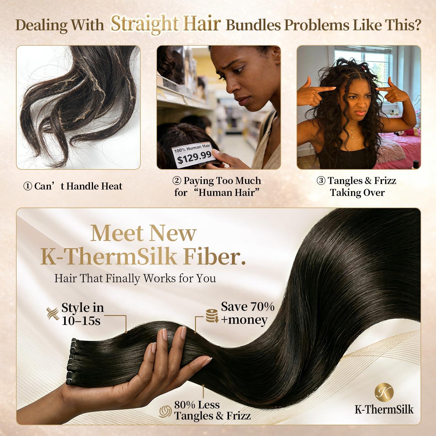 Synthetic Straight Hair 3 Bundles 30 Inch 300g Dark Brown,K-ThermSilk-Fiber Close to Human Hair Bundles Feel,Soft Double Weft Sew In Quick Weave Extensions(30inch,#2,3bundles)
