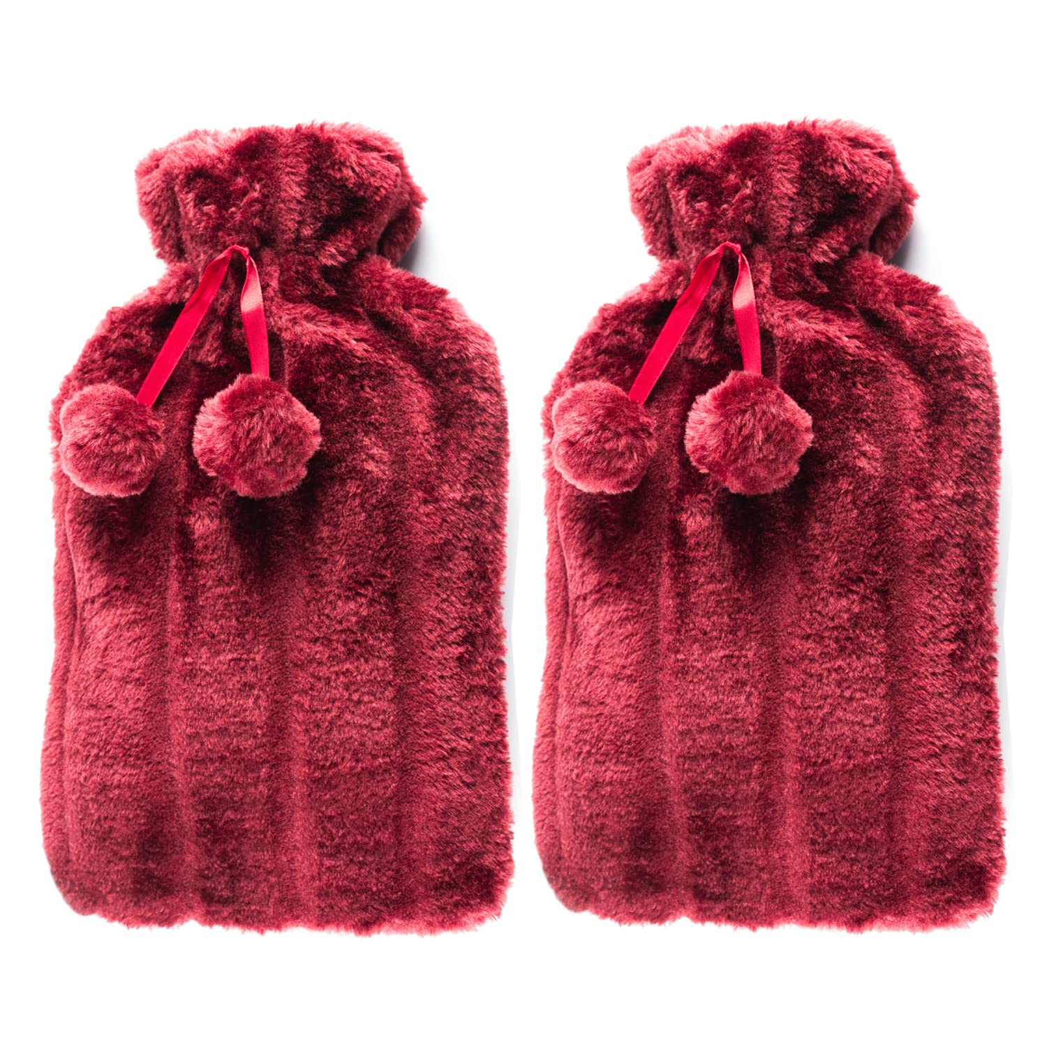 Lot de 2 bouillottes avec housse UK – x2 bouillottes en caoutchouc naturel de 2 litres – Sac d'eau chaude parfait pour soulager la douleur, réchauffer les mains et les pieds et compresse froide