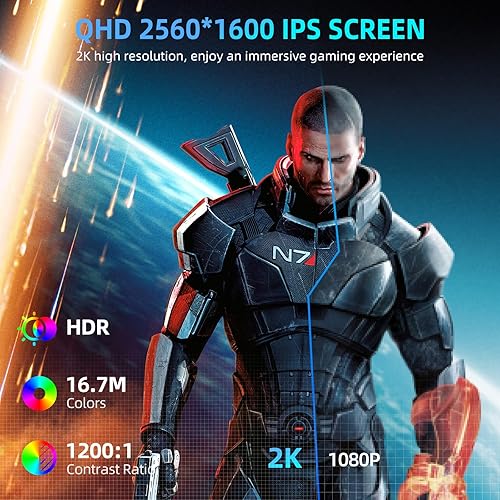 Miniatura 3 de Newsoul Monitor portátil 2K 144Hz 18", 100% DCI-P3 FreeSync HDR 2560x1600 Monitor portátil para juegos con VESA, HDMI USB C mate IPS cuidado ocular