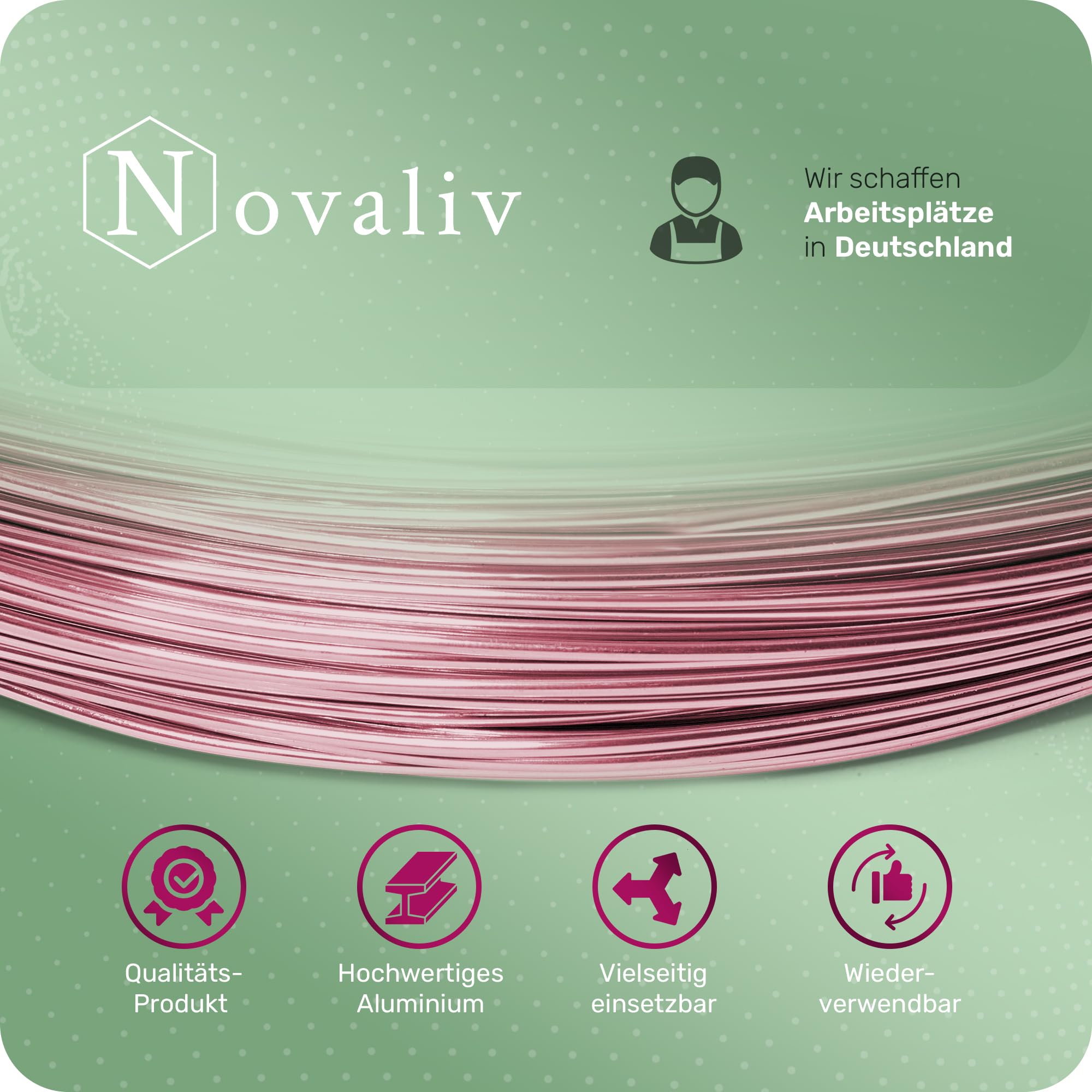 Novaliv Filo di alluminio da 300 metri, 2 mm, rosa, ideale come filo per lavori fai da te, versatile per progetti fai da te e decorazioni, rotolo da 60 m, filo decorativo, filo per fiori, senza filo